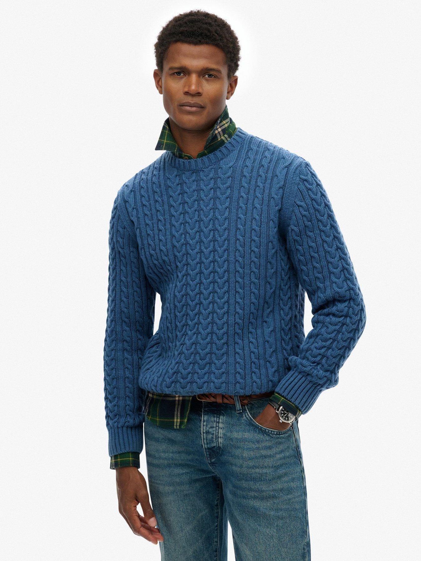  image of superdry-jacob-cable-knitted-jumper-blue