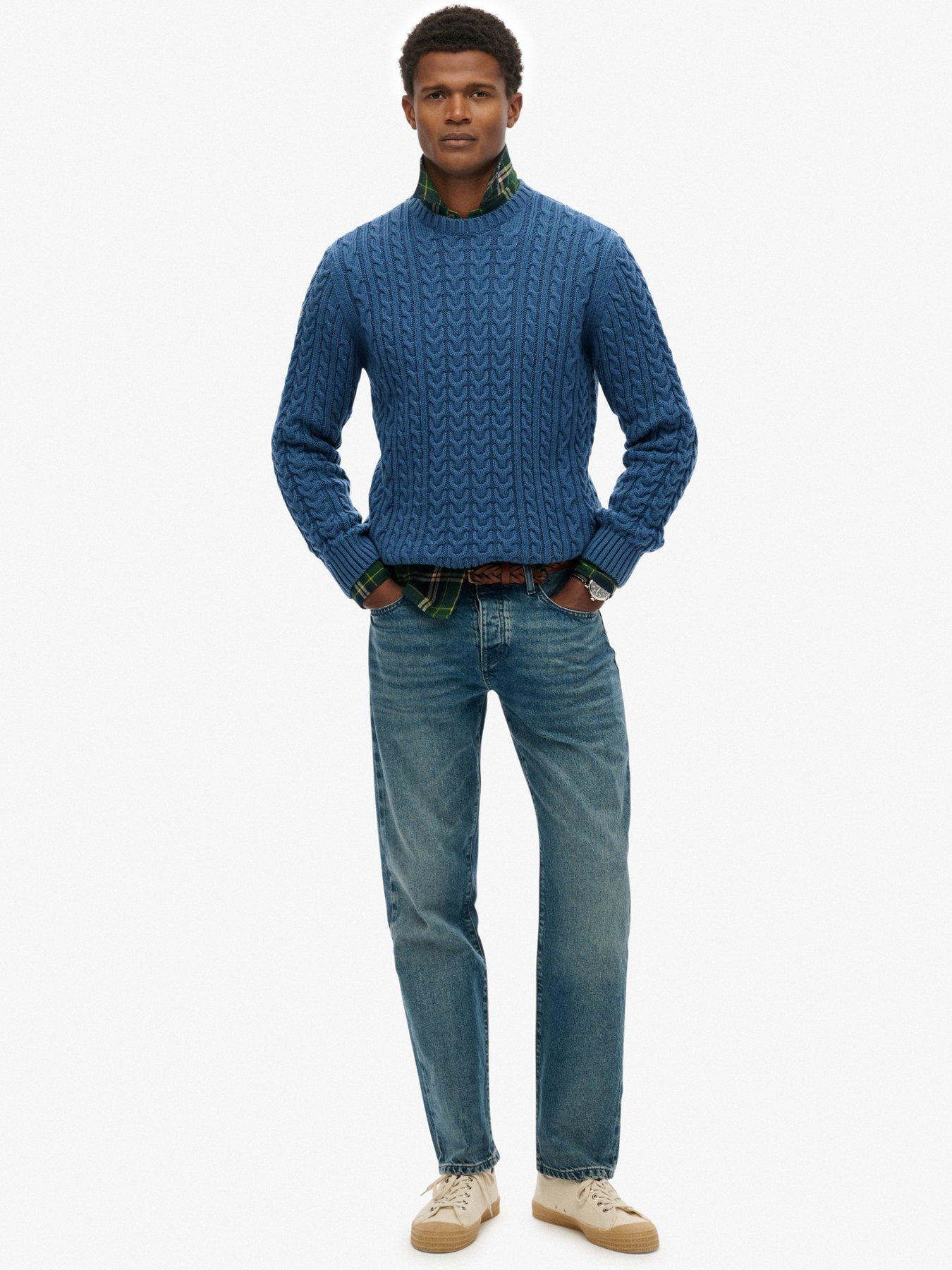  image of superdry-jacob-cable-knitted-jumper-blue