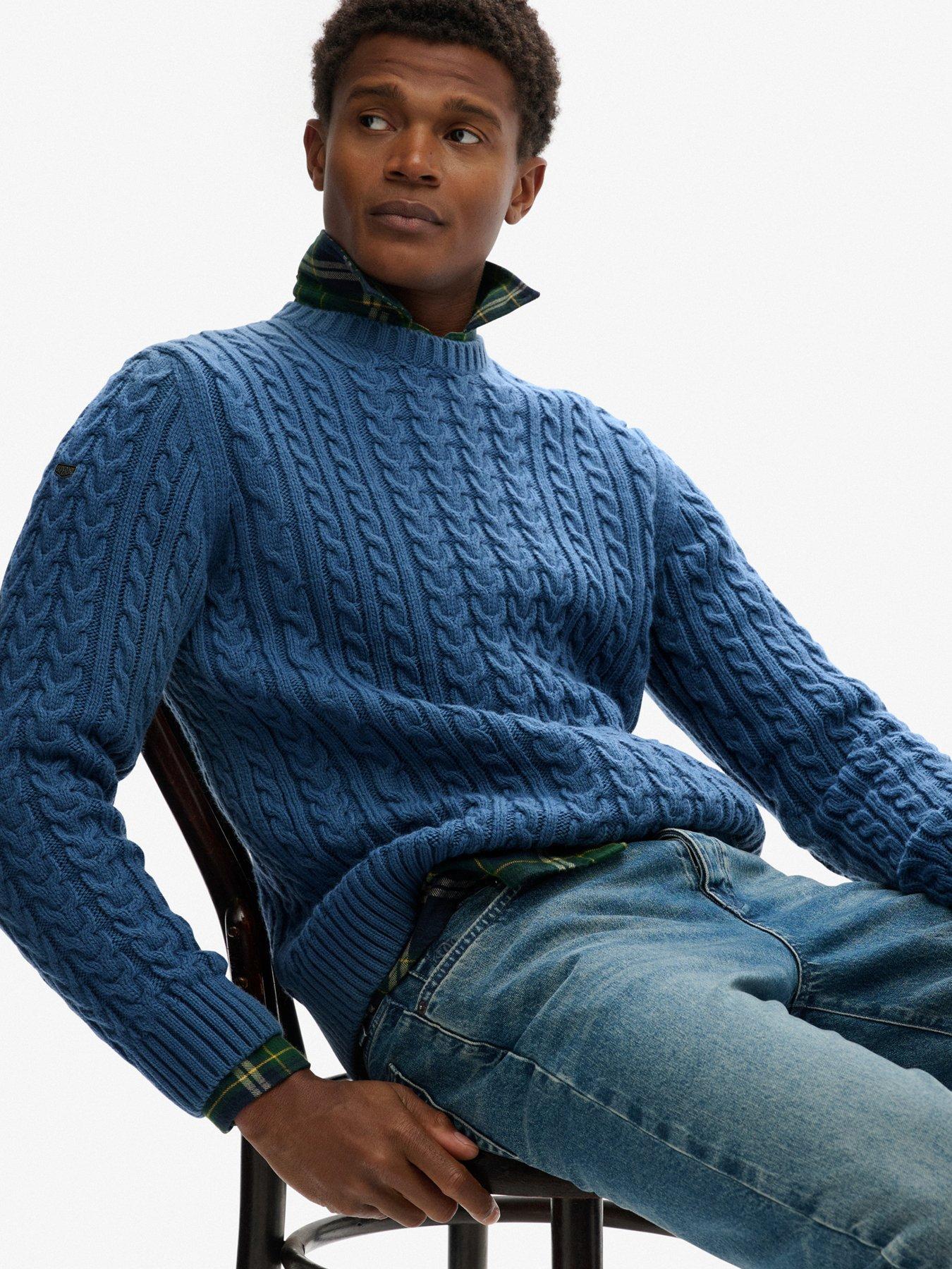  image of superdry-jacob-cable-knitted-jumper-blue
