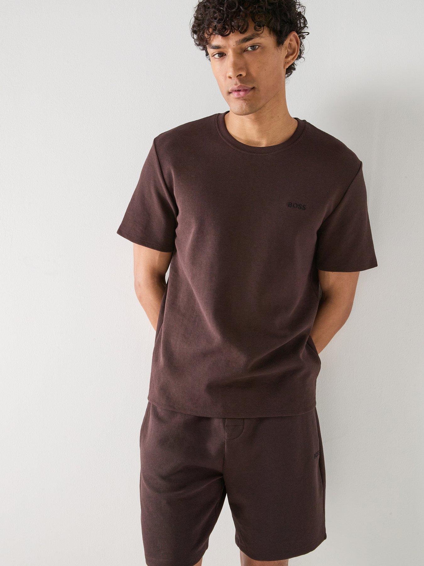 Image 1 of 4 of BOSS Regular Fit Waffle Loungewear T-Shirt - Brown