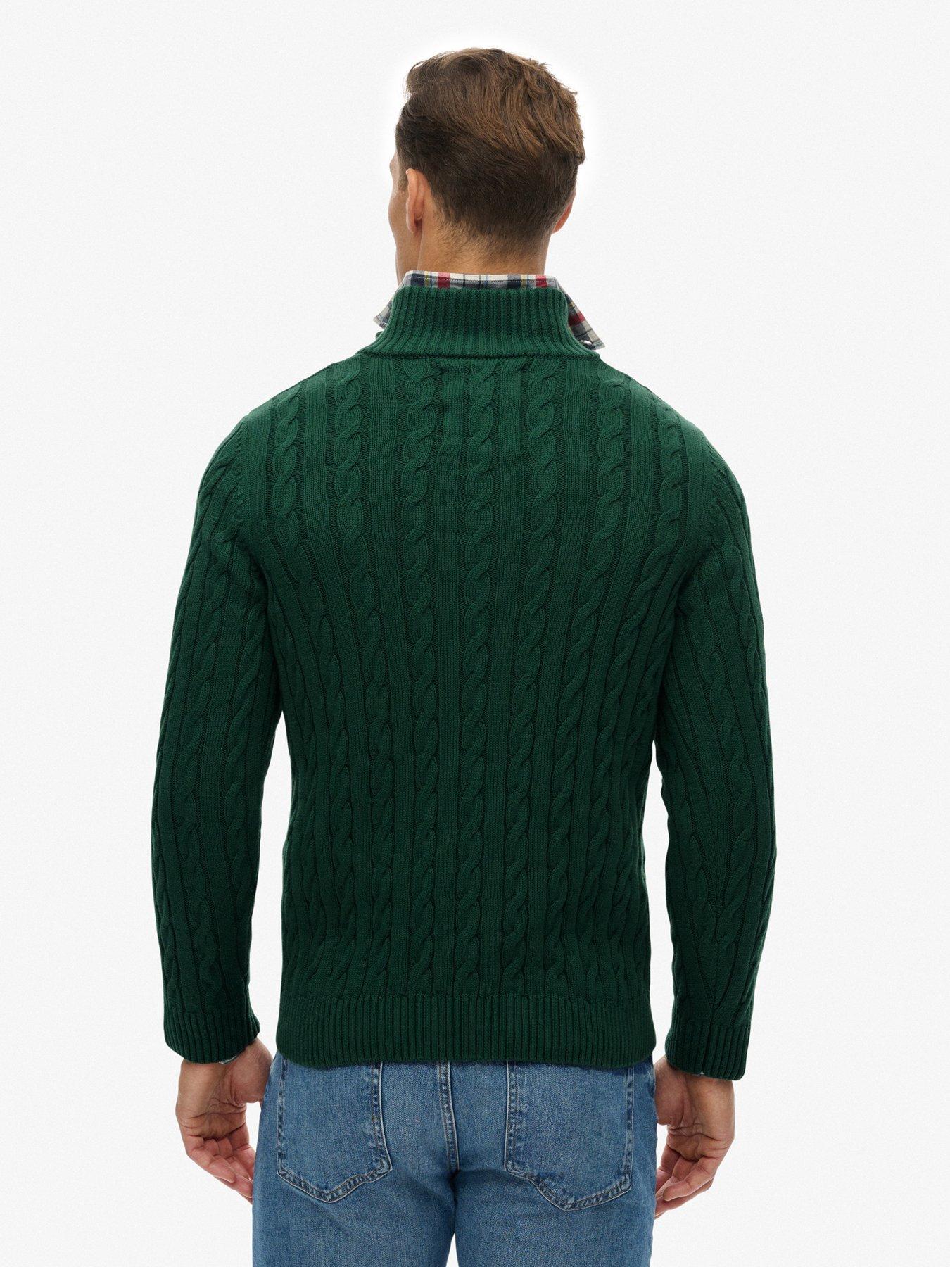Image 2 of 5 of Superdry Cotton Classic Cable Quarter Zip Knitted Jumper - Dark Green