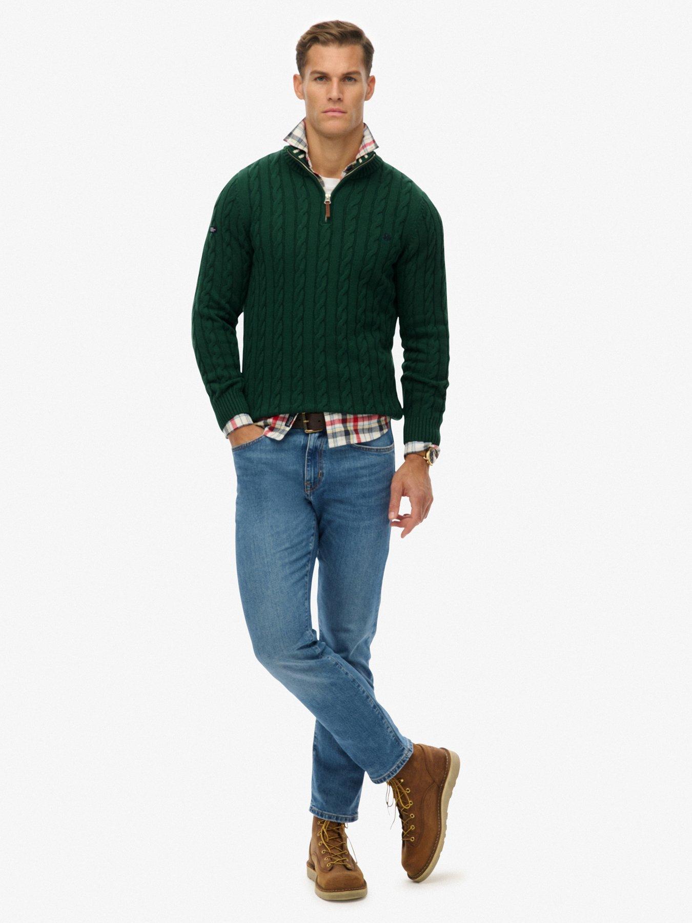 Image 3 of 5 of Superdry Cotton Classic Cable Quarter Zip Knitted Jumper - Dark Green