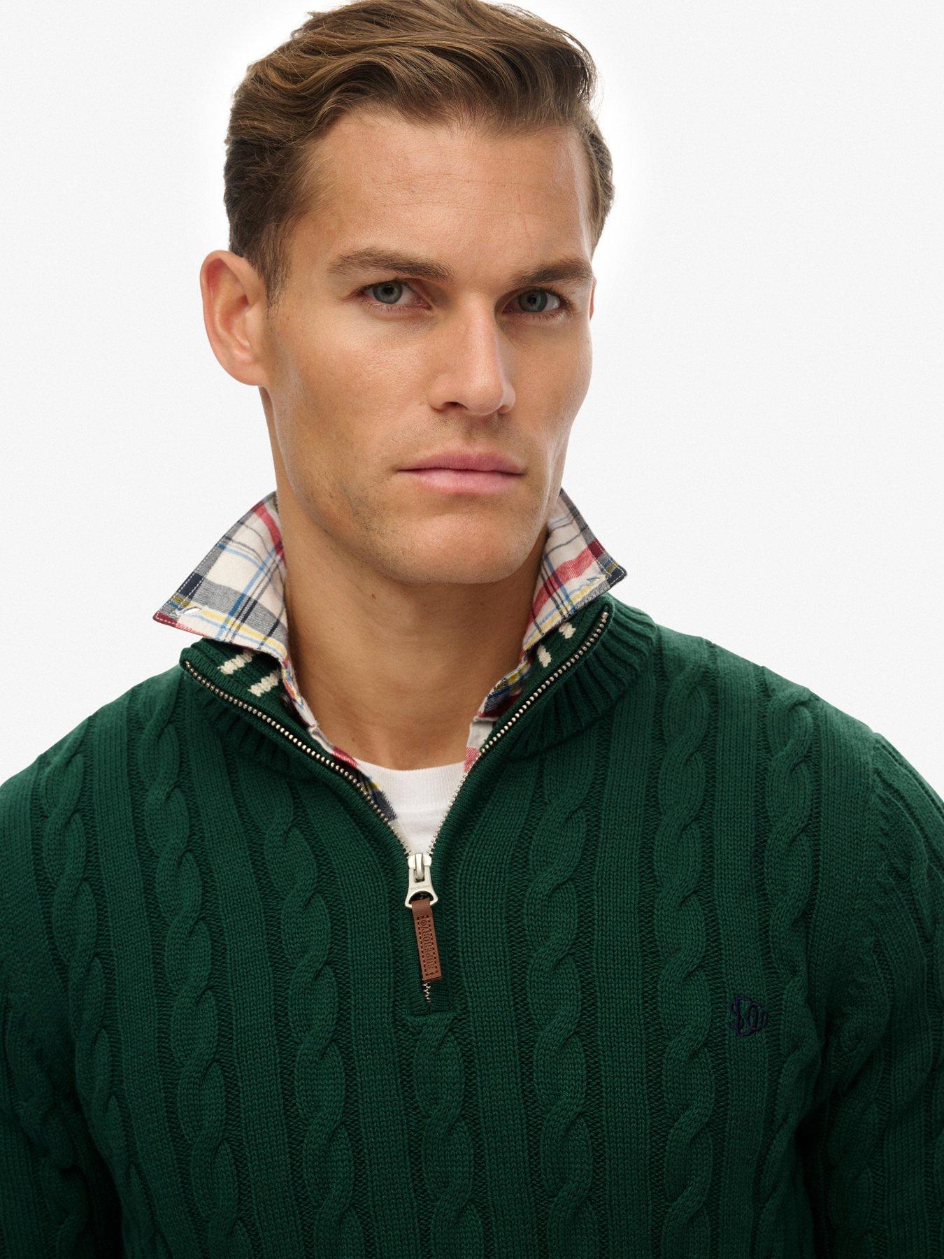 Image 4 of 5 of Superdry Cotton Classic Cable Quarter Zip Knitted Jumper - Dark Green