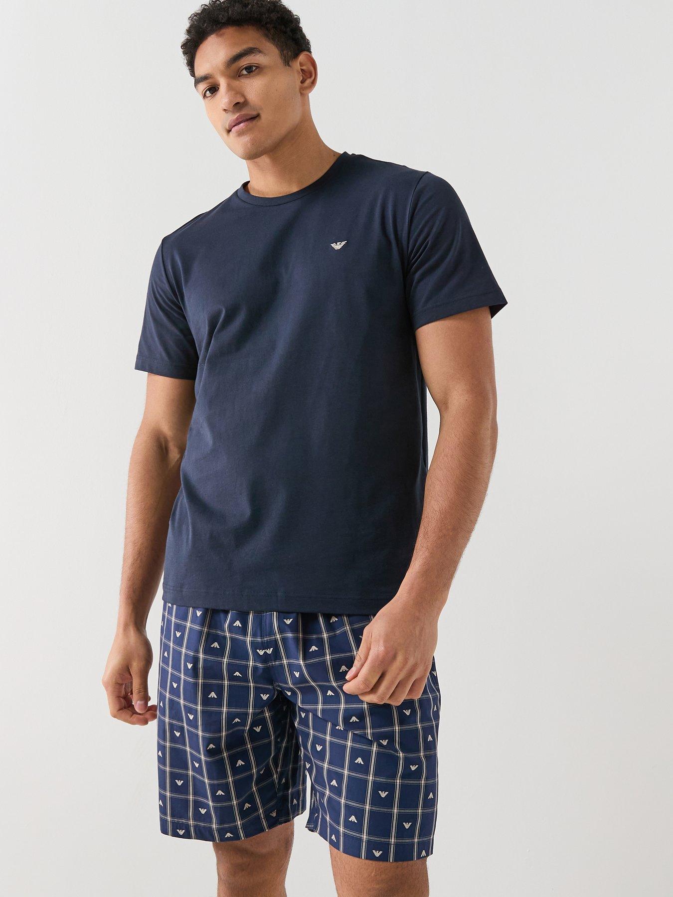 Emporio Armani Bodywear Yarn Dyed Woven Shortie Pyjama Set - Dark Blue