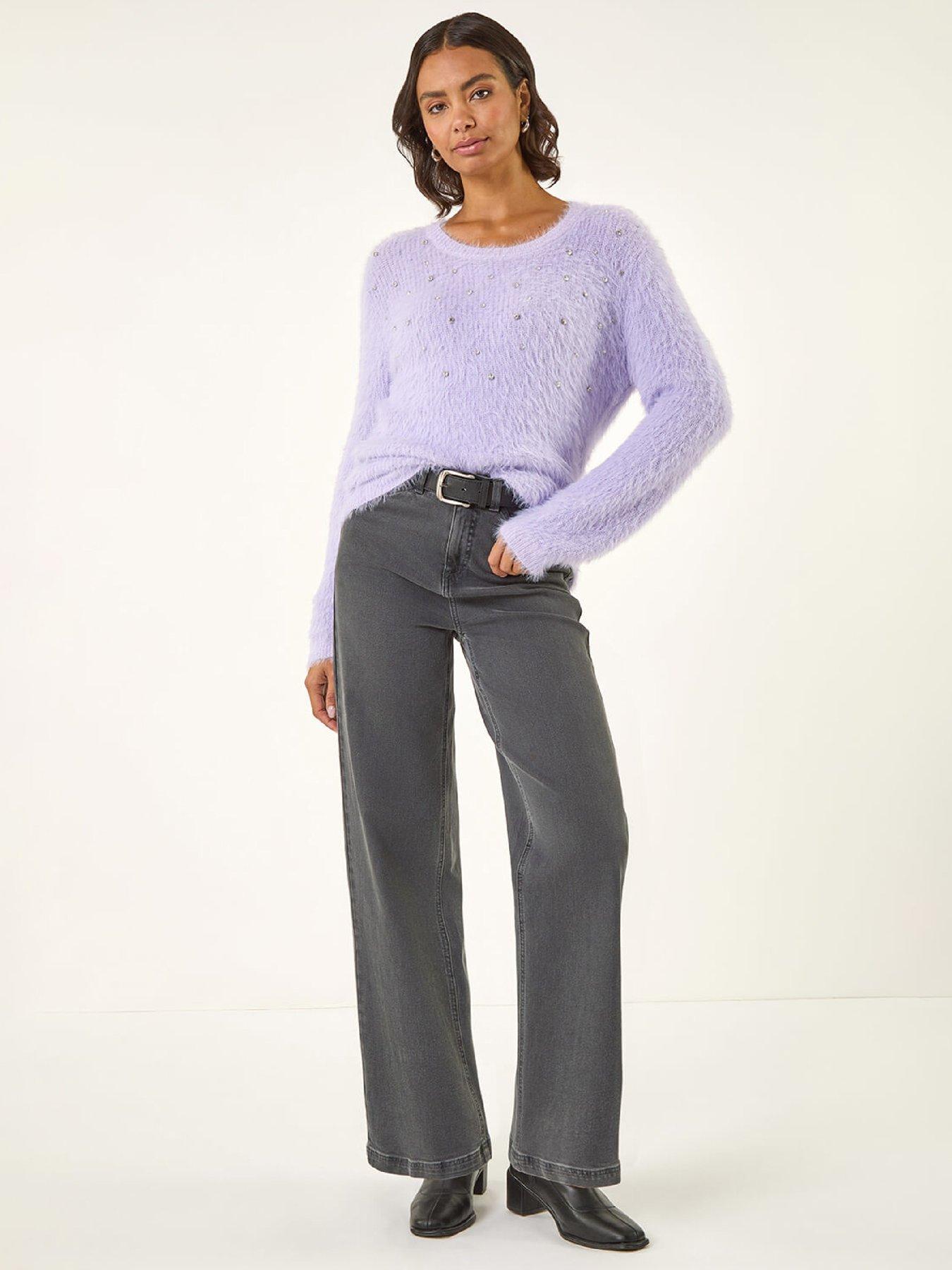  image of roman-embellished-fluffy-knit-jumper-purple