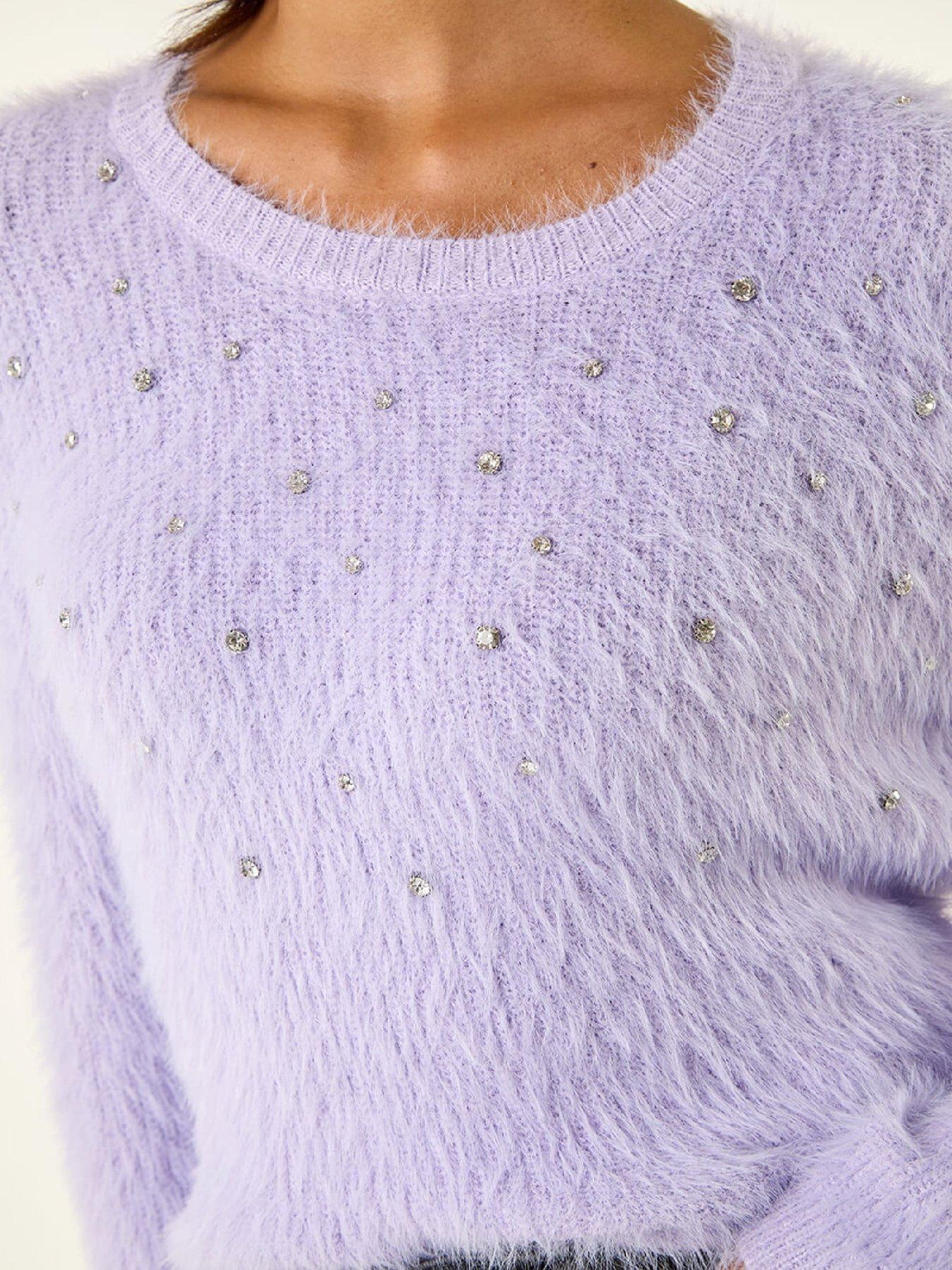  image of roman-embellished-fluffy-knit-jumper-purple