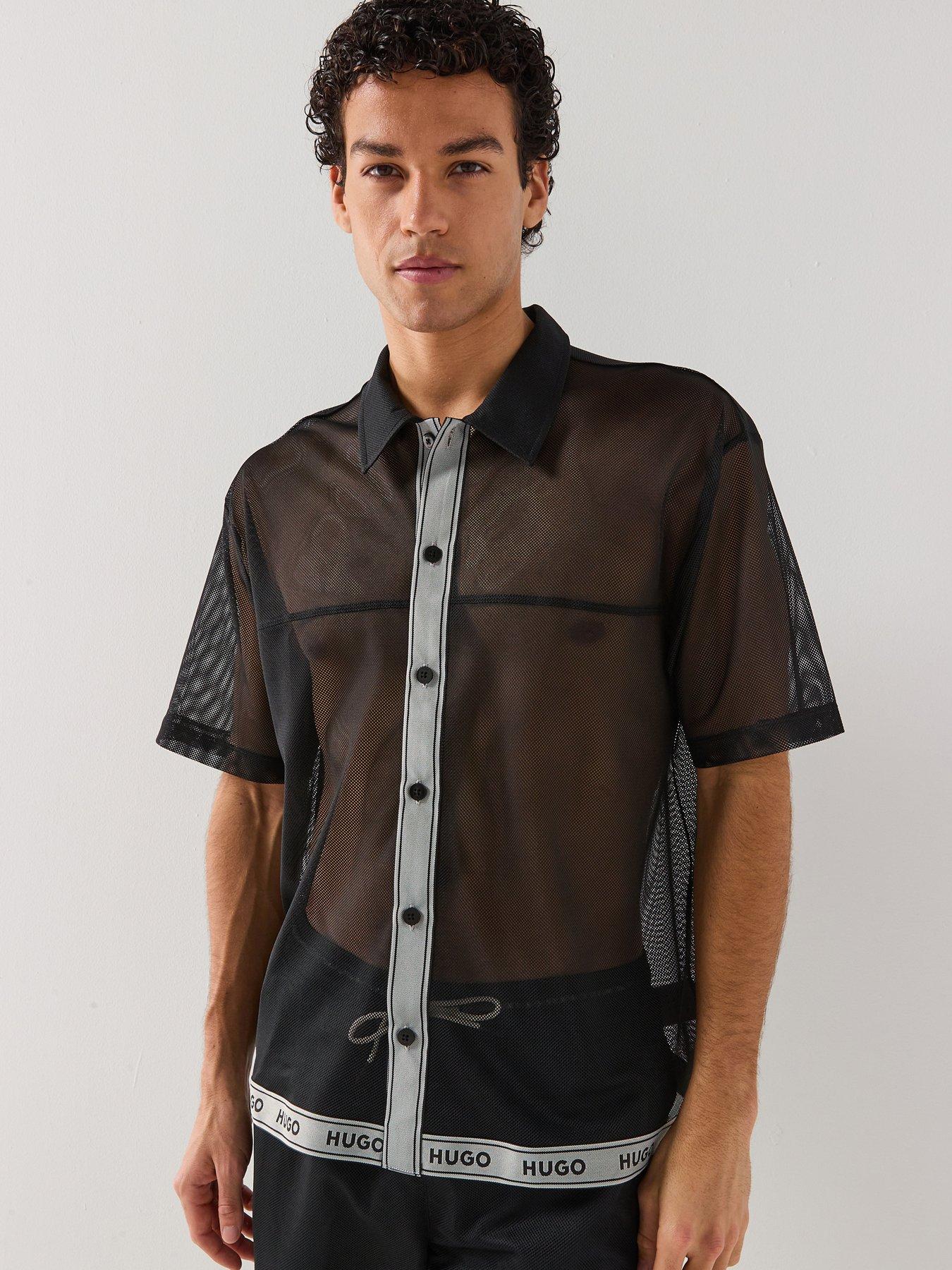 Image 1 of 4 of HUGO Lite Beach Mesh Short Sleeve Shirt - Black