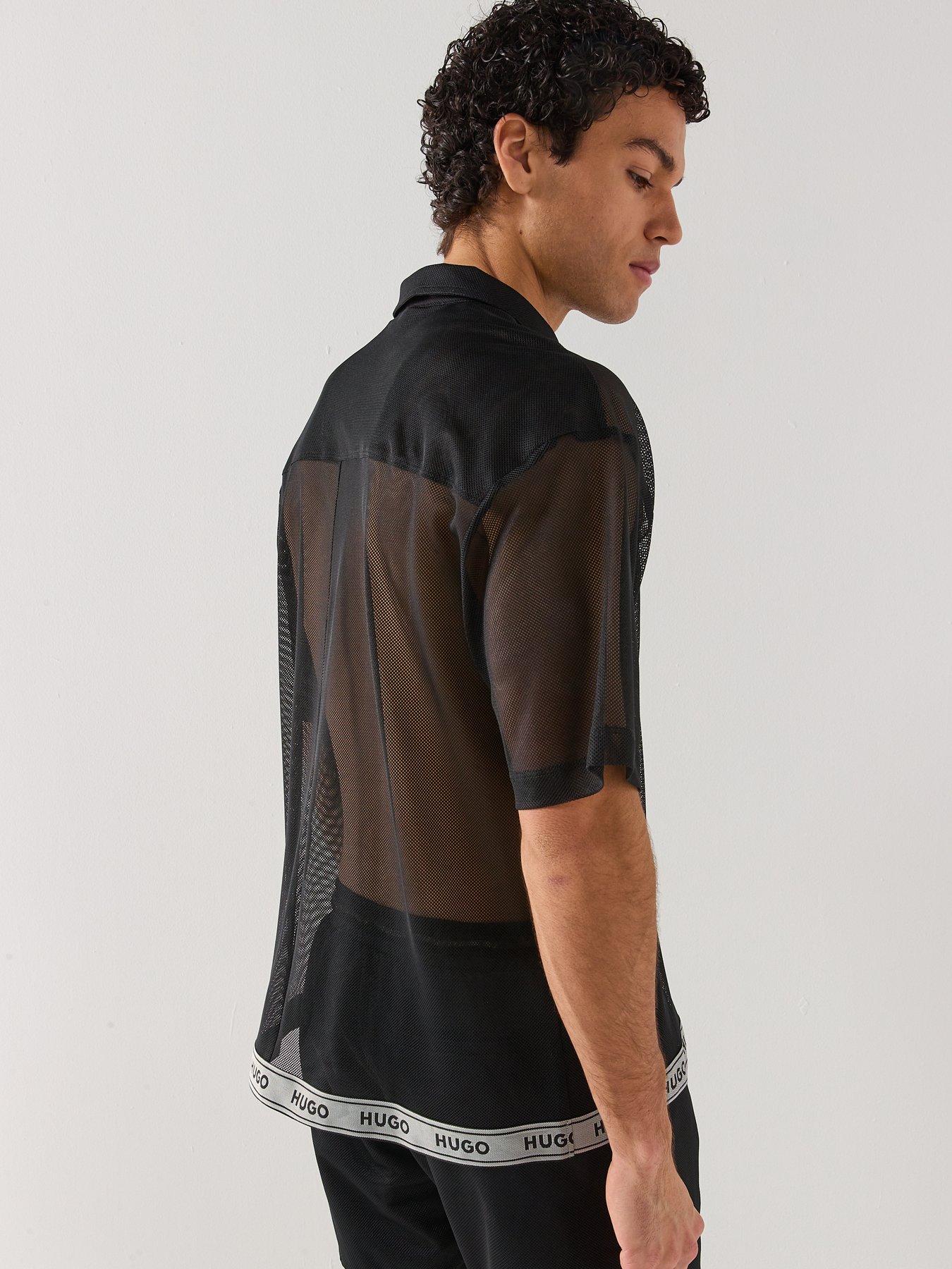 Image 2 of 4 of HUGO Lite Beach Mesh Short Sleeve Shirt - Black