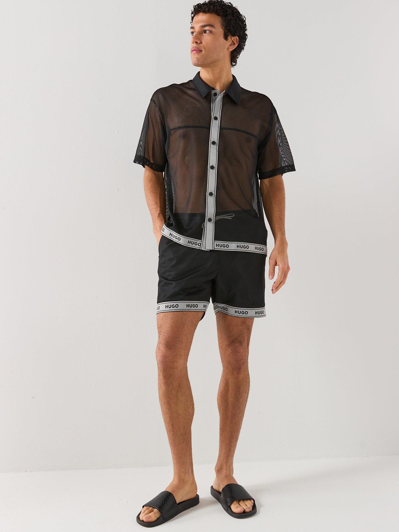 Image 3 of 4 of HUGO Lite Beach Mesh Short Sleeve Shirt - Black