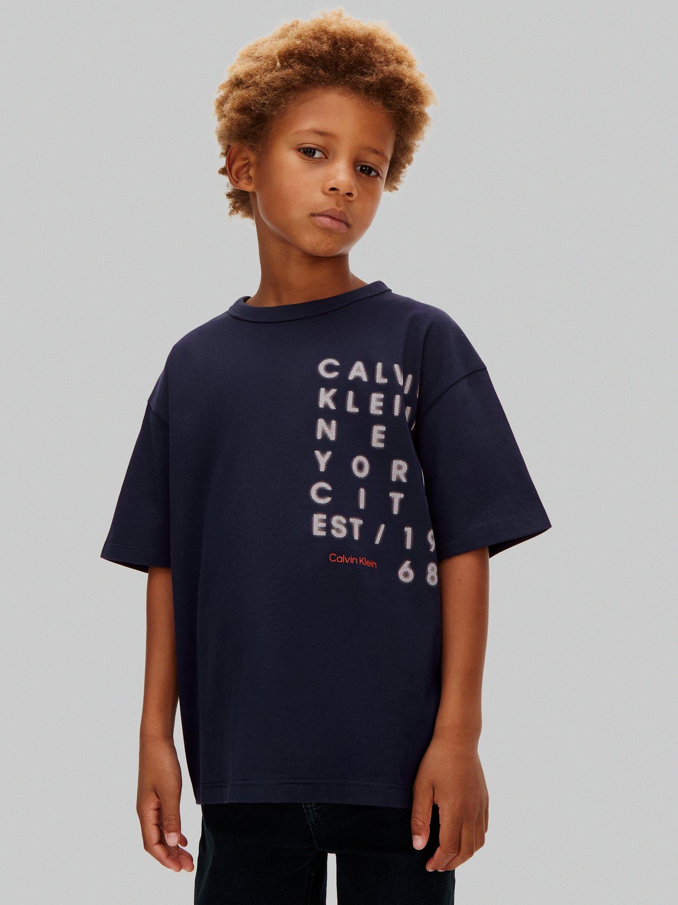 Calvin Klein Jeans Boys Square Logo Short Sleeve T-Shirt - Blue