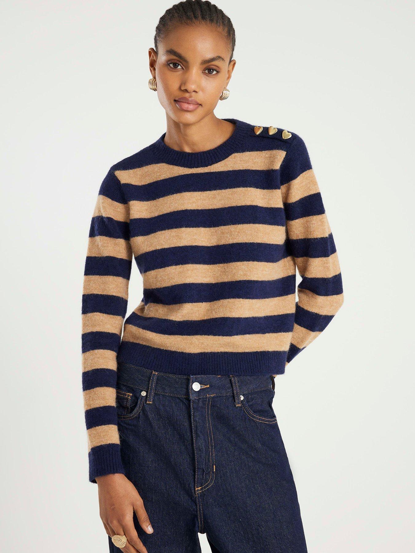 River Island Stripe Heart Button Jumper - Navy