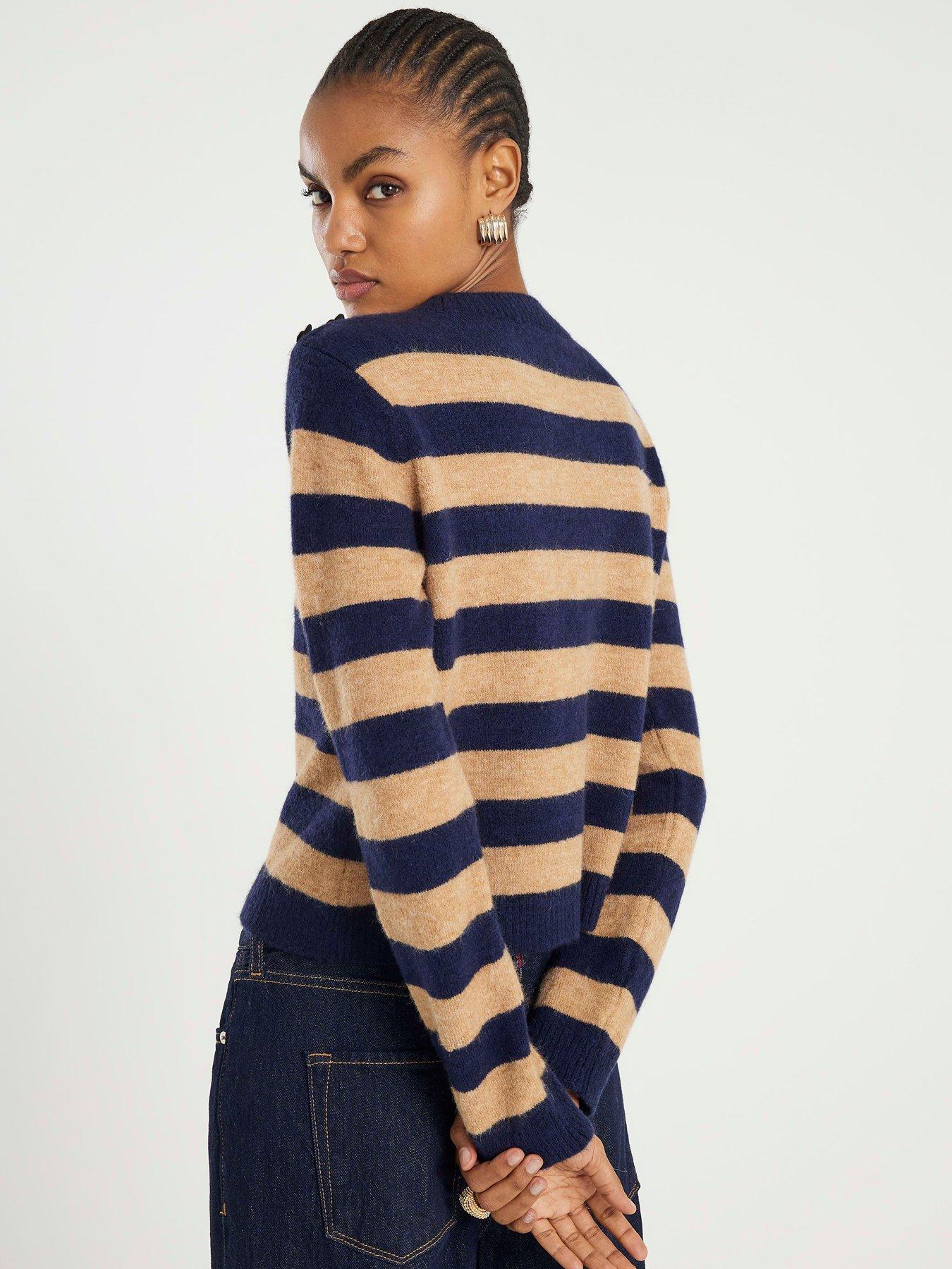 Image 2 of 6 of River Island Stripe Heart Button Jumper - Navy