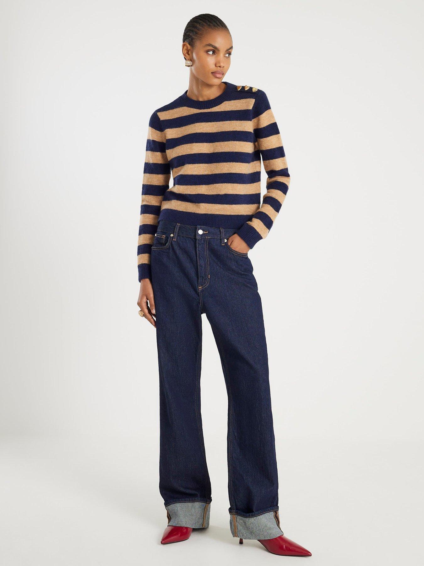 Image 3 of 6 of River Island Stripe Heart Button Jumper - Navy
