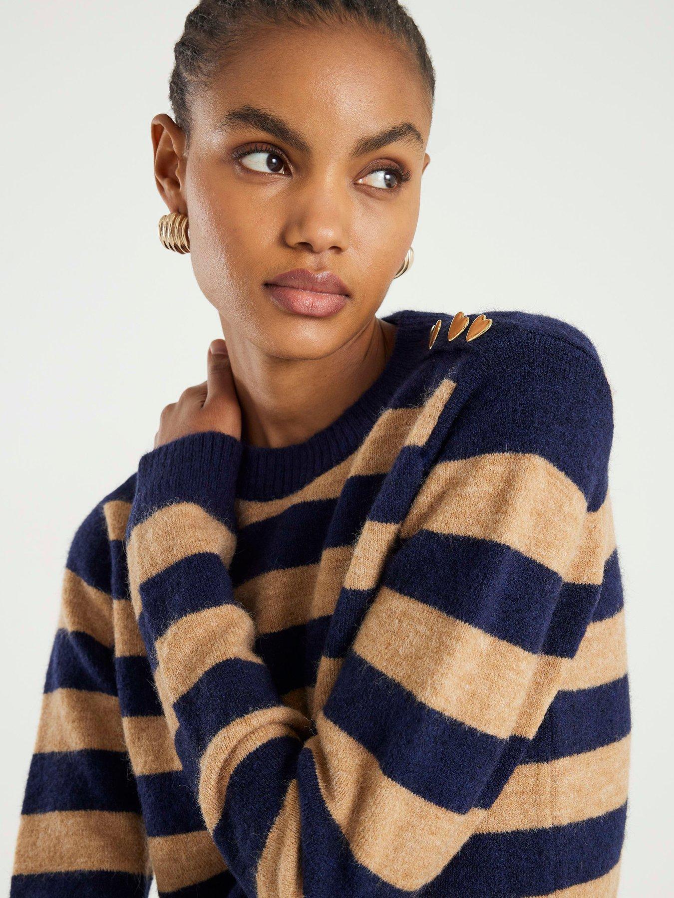 Image 4 of 6 of River Island Stripe Heart Button Jumper - Navy
