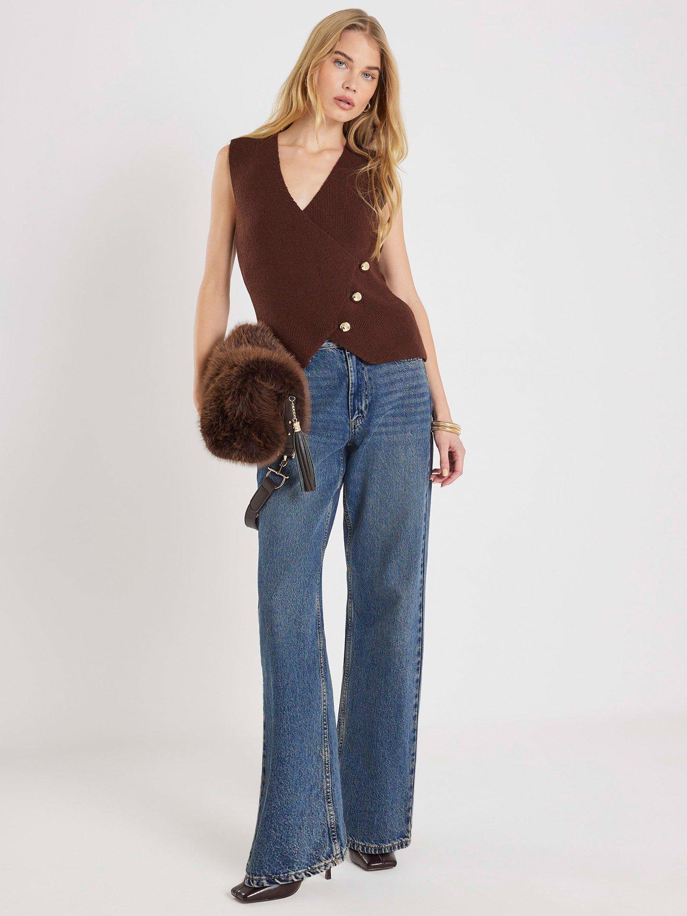 Image 3 of 4 of River Island Asymmetric Waistcoat - Brown