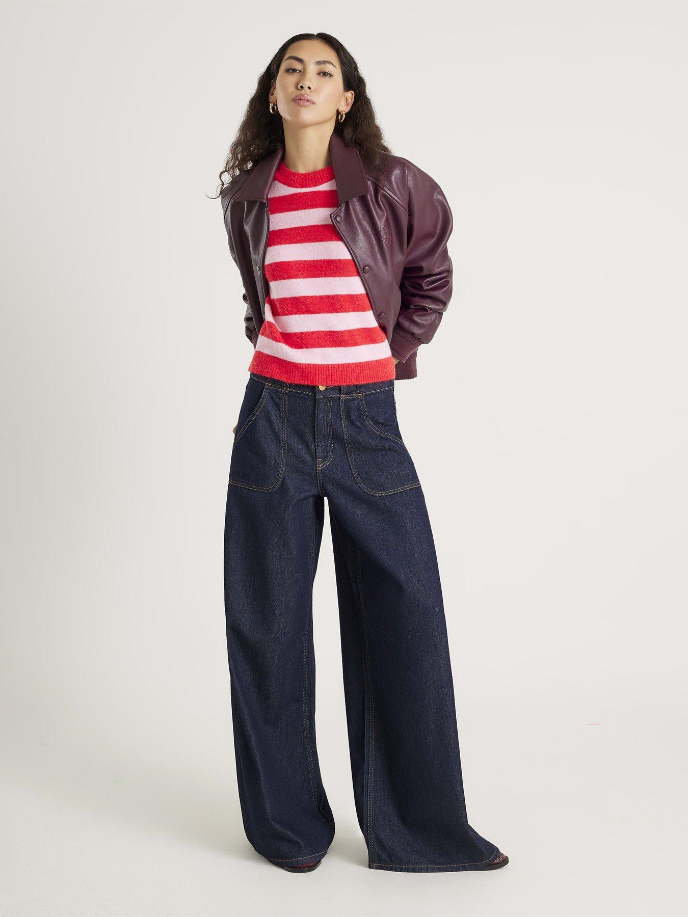 Image 3 of 6 of River Island Stripe Heart Button Jumper - Red