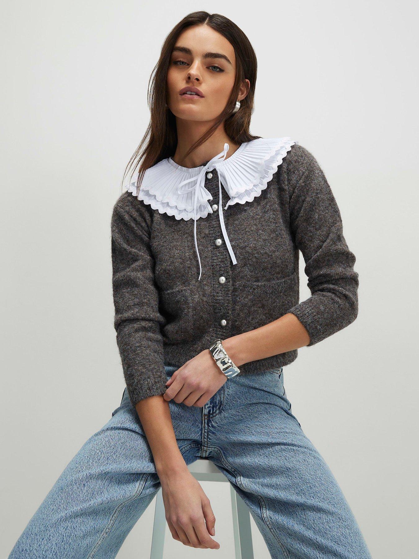 Image 1 of 4 of River Island Dandy Collar Cardi - Grey