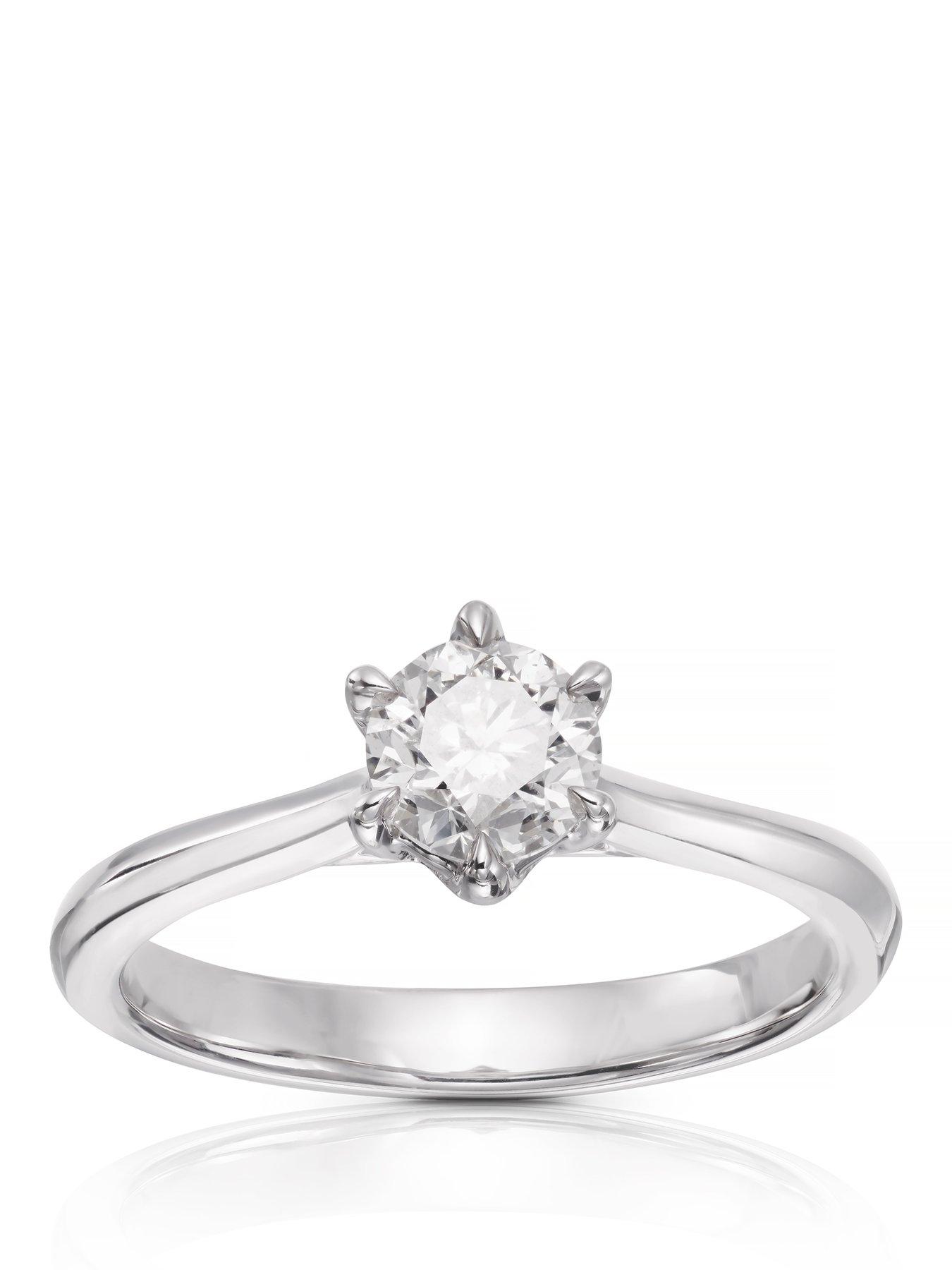 Ernest Jones Engagement Ring 14Ct Gold Six Claw Solitaire 066Ct Diamond Ring - White