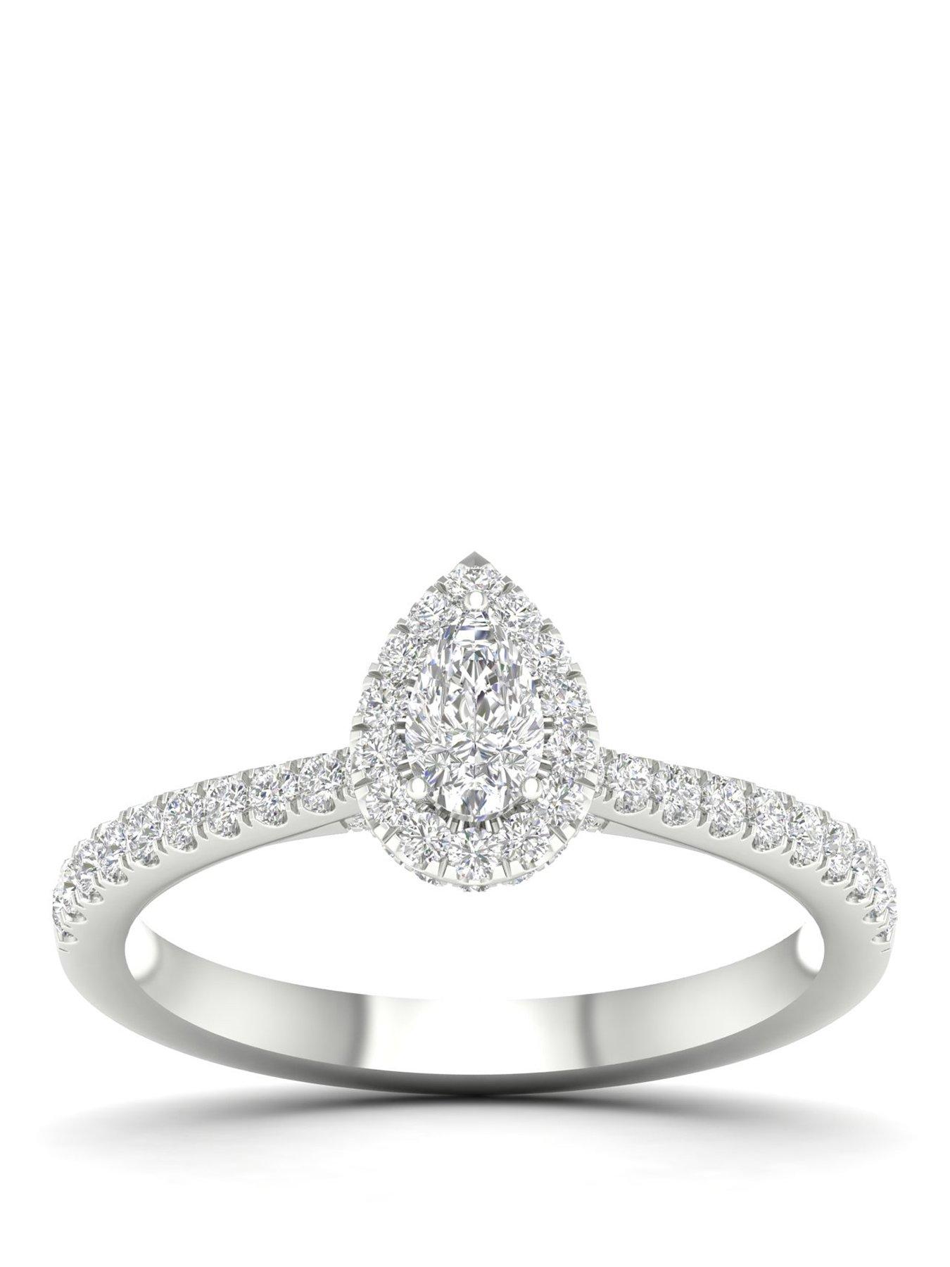 Ernest Jones Engagement Ring 18Ct Gold  &  Platinum Pear Halo 050Ct Diamond Ring - White