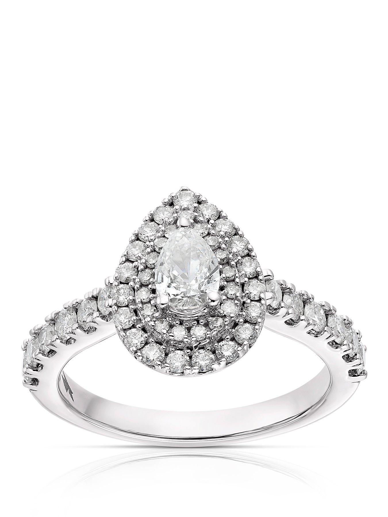 Ernest Jones Engagement Ring 18Ct Gold Pear Cut Halo 1Ct Diamond Ring - White