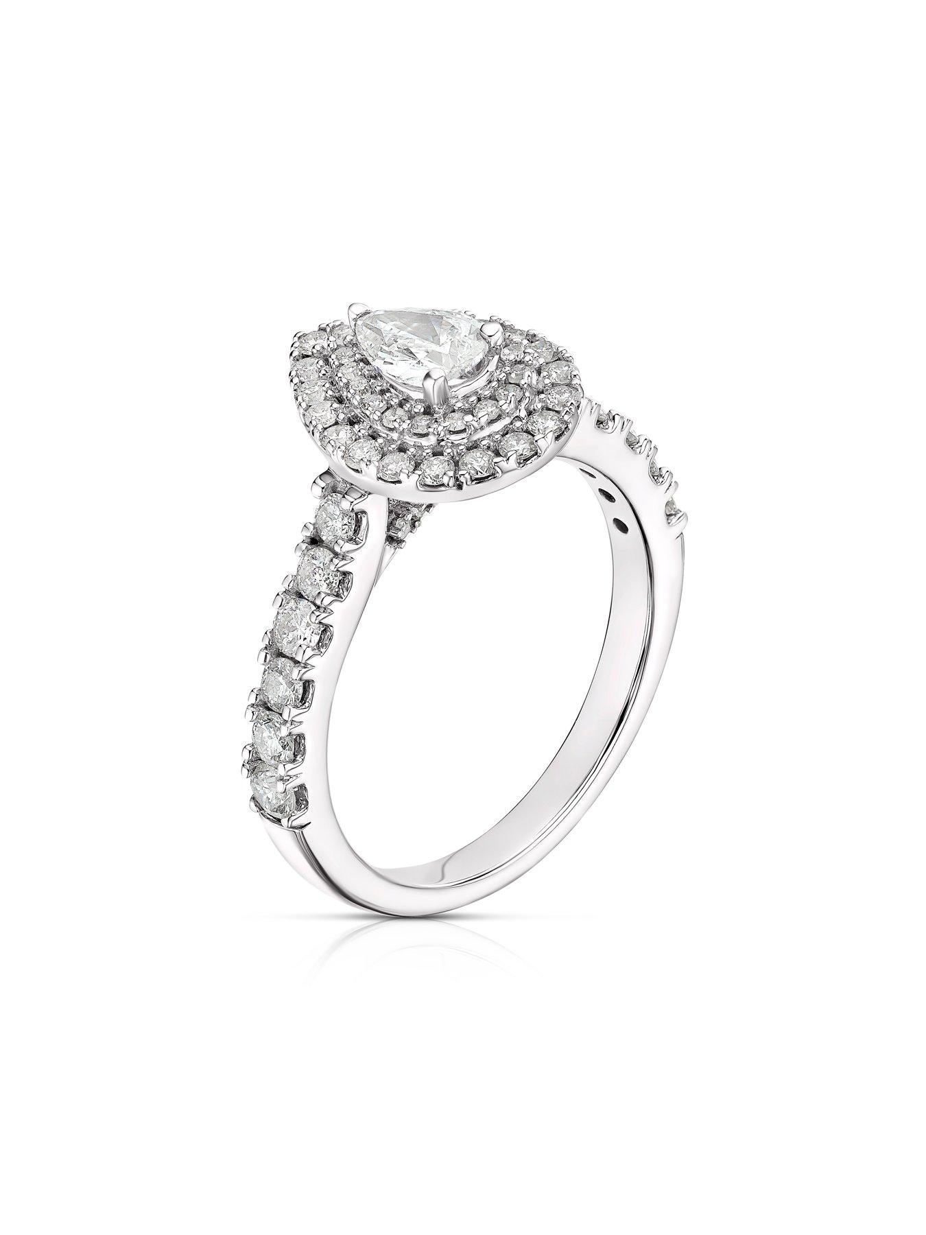  image of ernest-jones-engagement-ring-18ct-gold-pear-cut-halo-1ct-diamond-ring-white