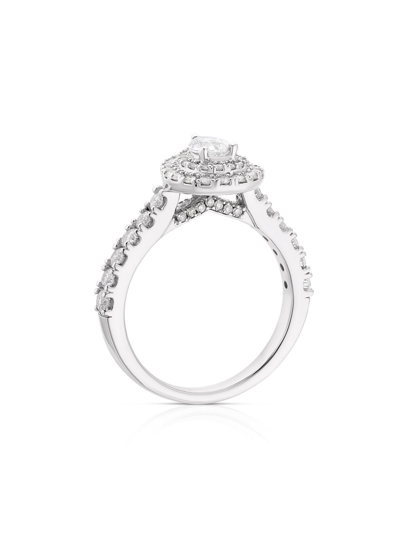  image of ernest-jones-engagement-ring-18ct-gold-pear-cut-halo-1ct-diamond-ring-white