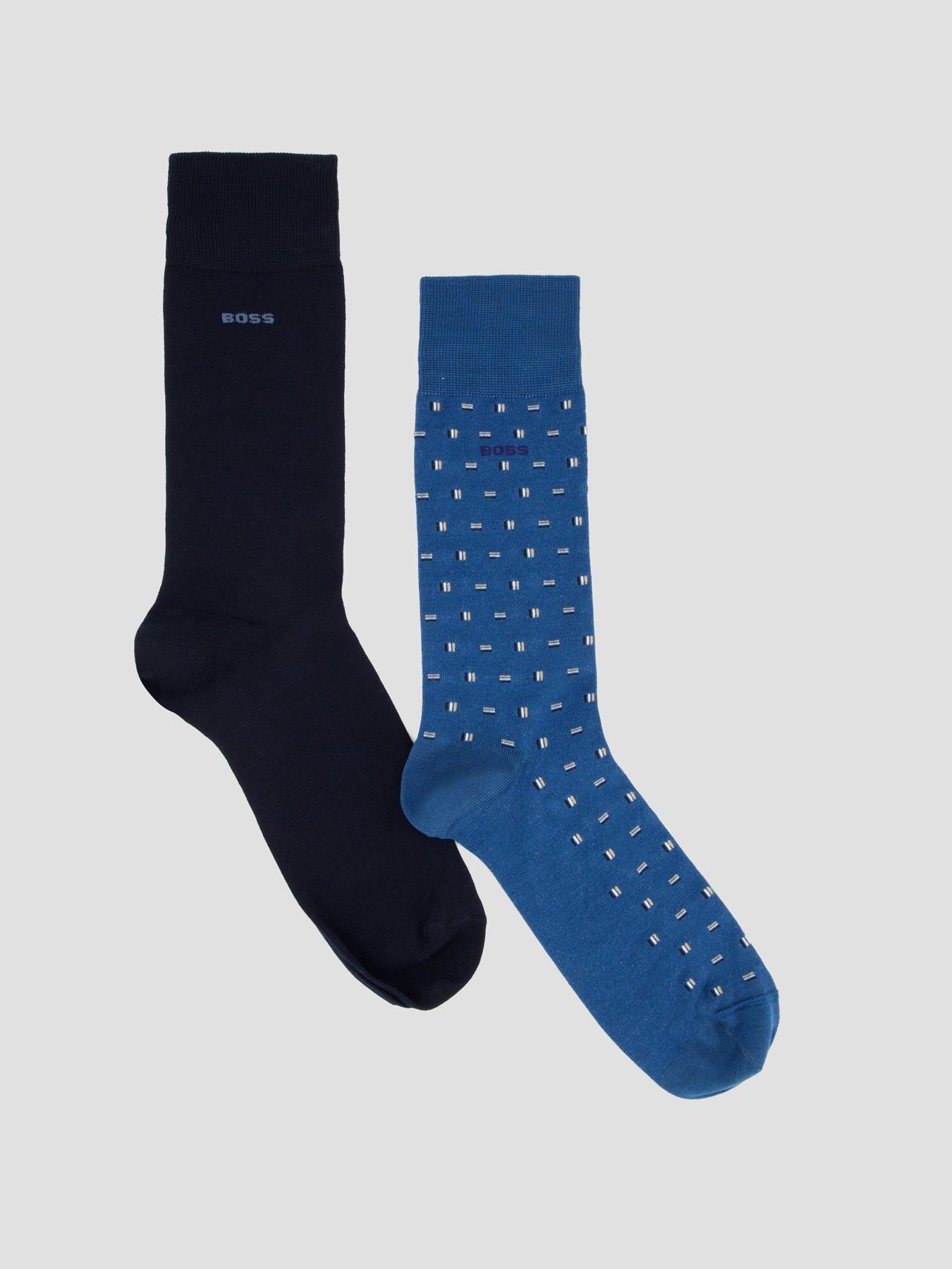BOSS Bodywear Mini Corp Pattern 2 Pack Mercerised Crew Socks - Blue