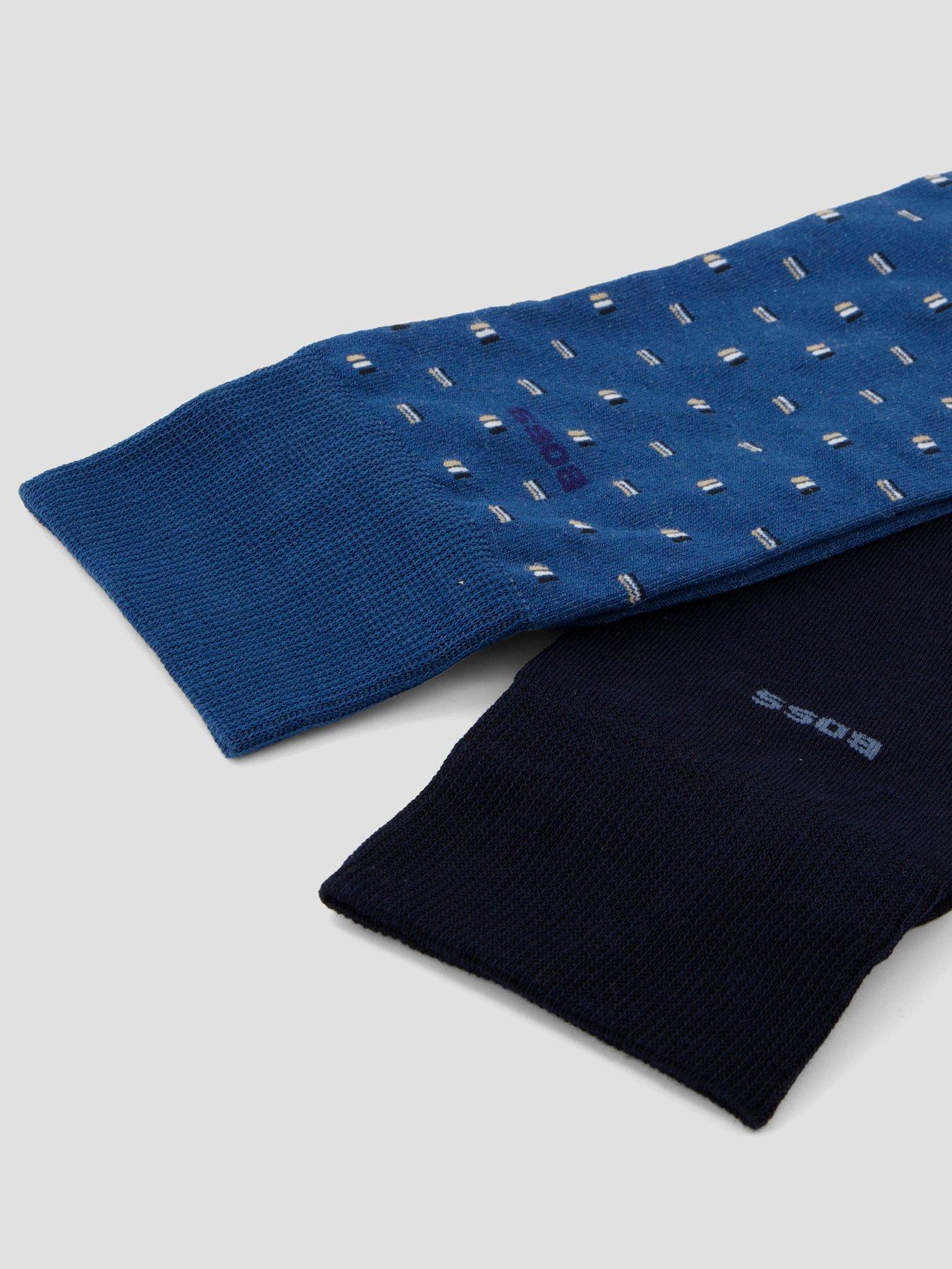 Image 3 of 5 of BOSS Bodywear Mini Corp Pattern 2 Pack Mercerised Crew Socks - Blue