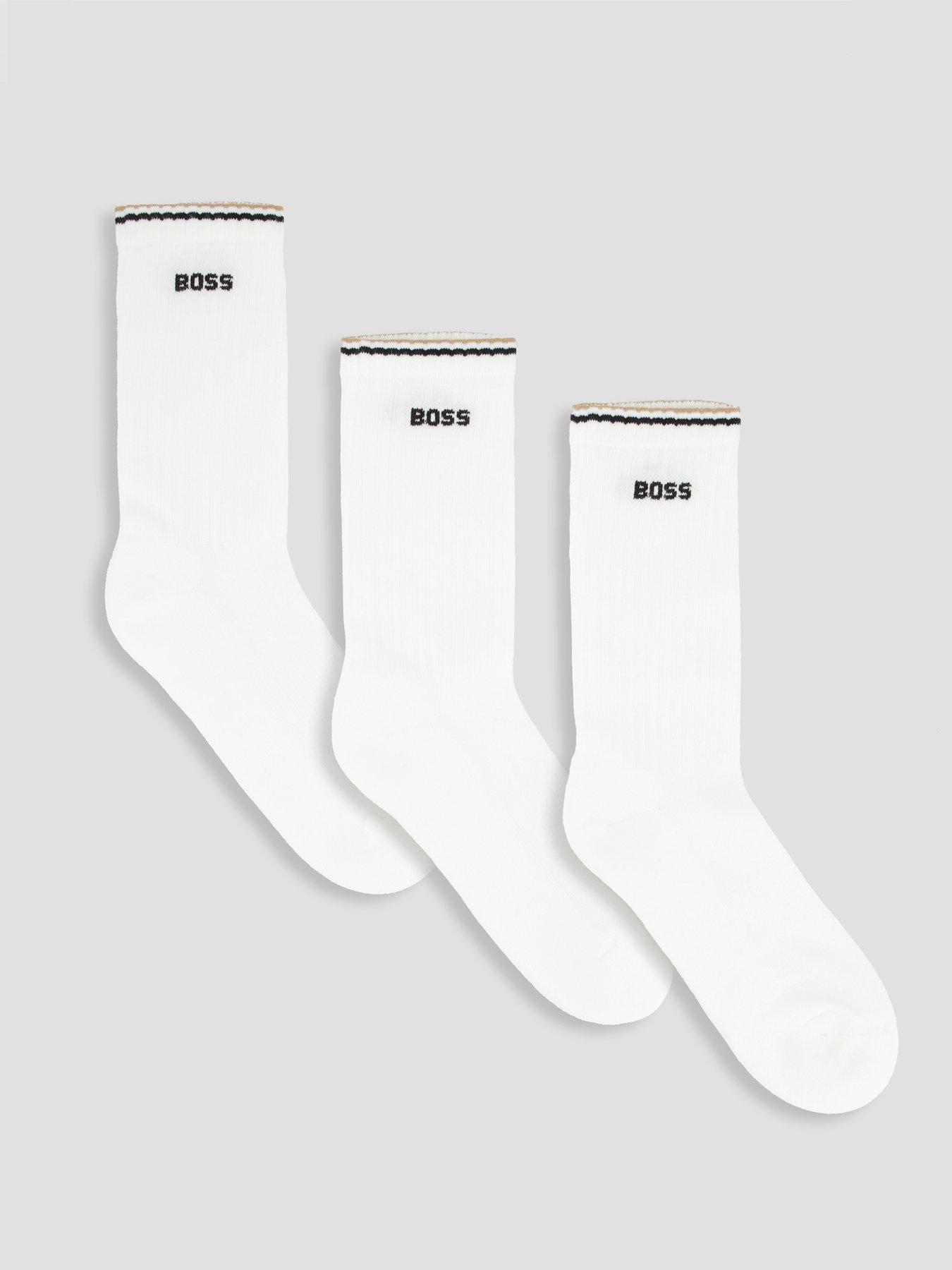 BOSS 3P Global Stripe Sports Crew Socks - White