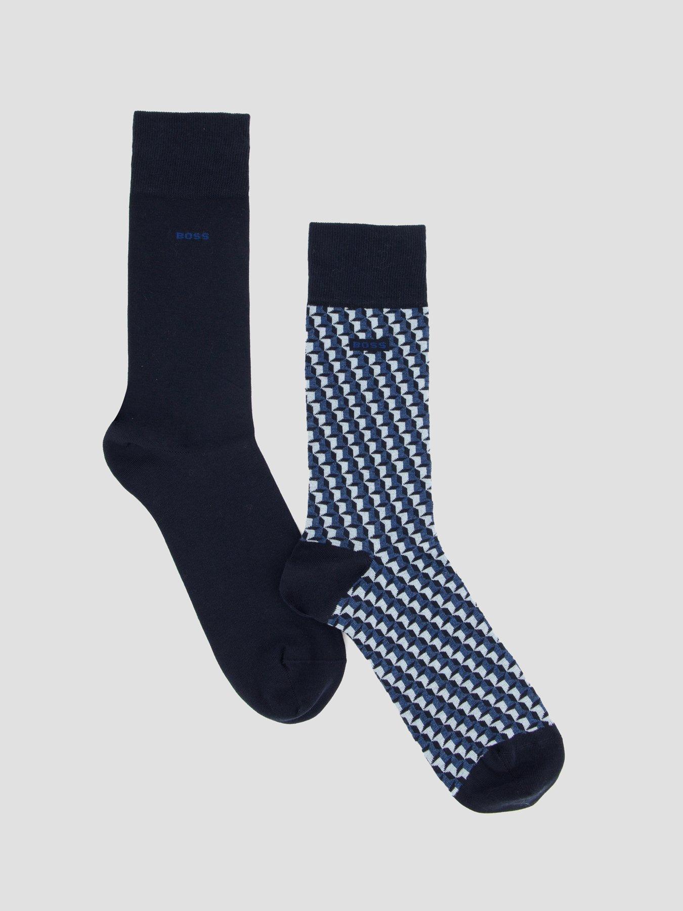 BOSS 2 Pack Ministar Pattern Crew Socks - Navy
