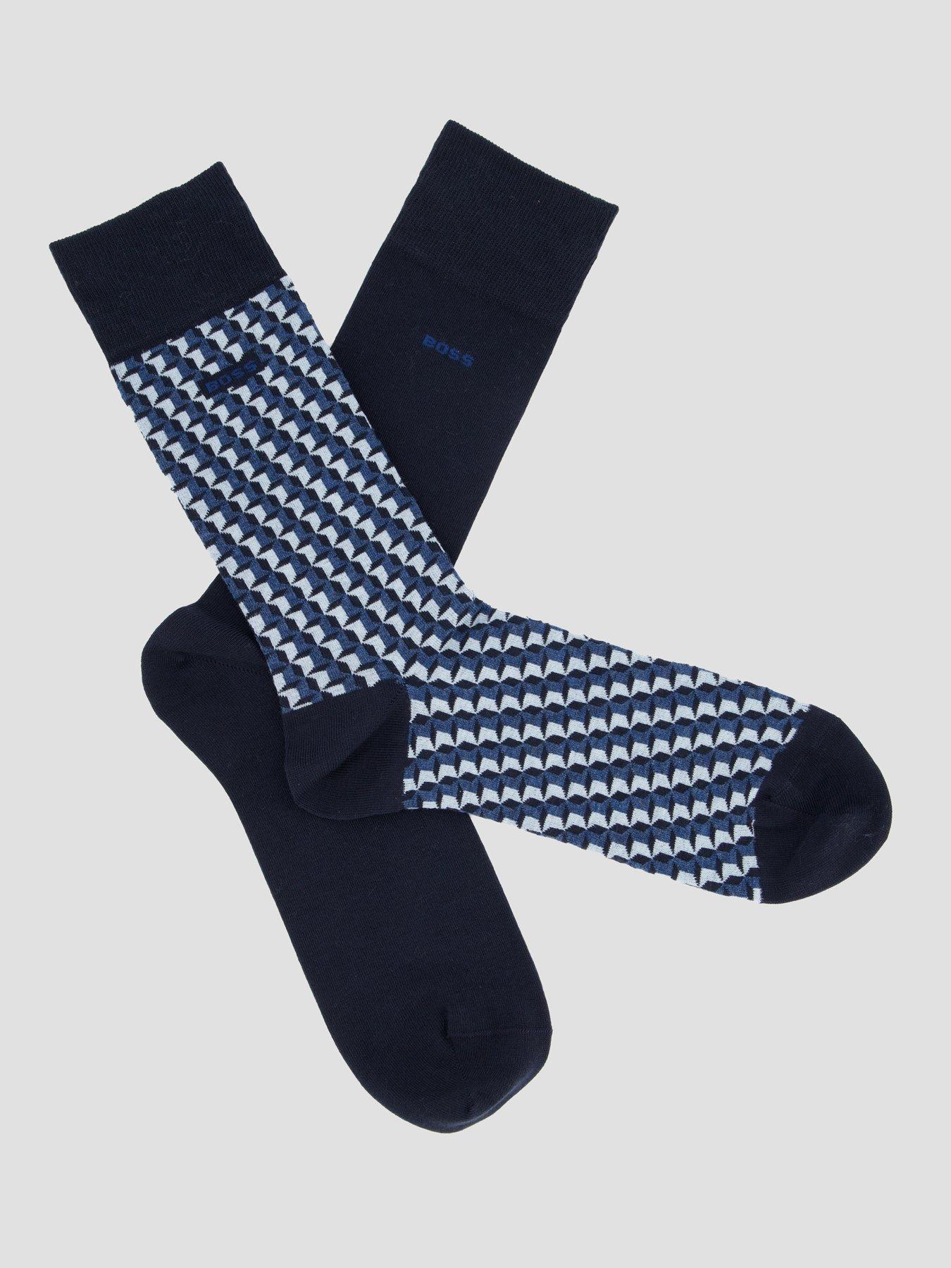 Image 2 of 4 of BOSS 2 Pack Ministar Pattern Crew Socks - Navy