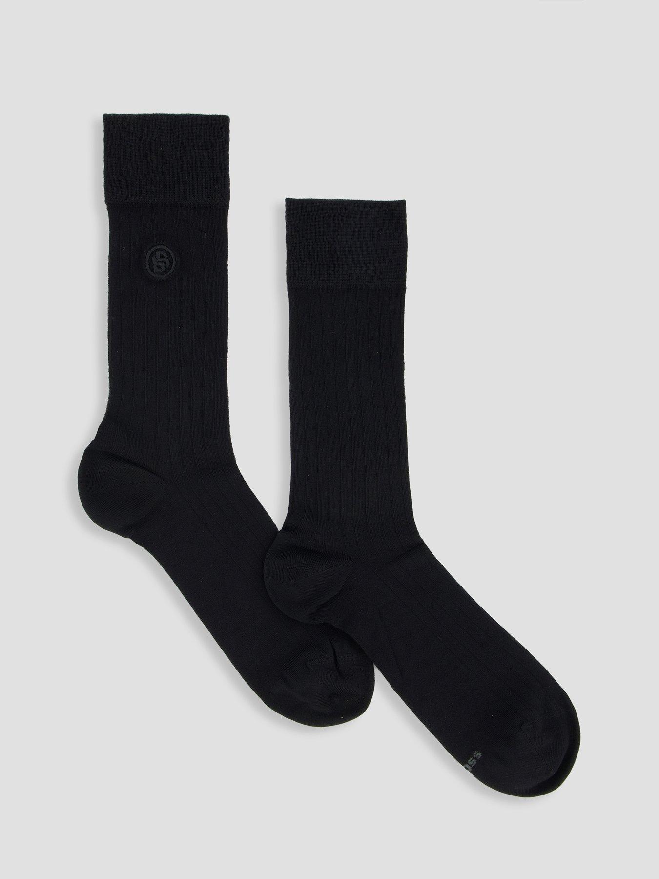 front image of boss-2-pack-bb-logo-soft-touch-crew-socks-black
