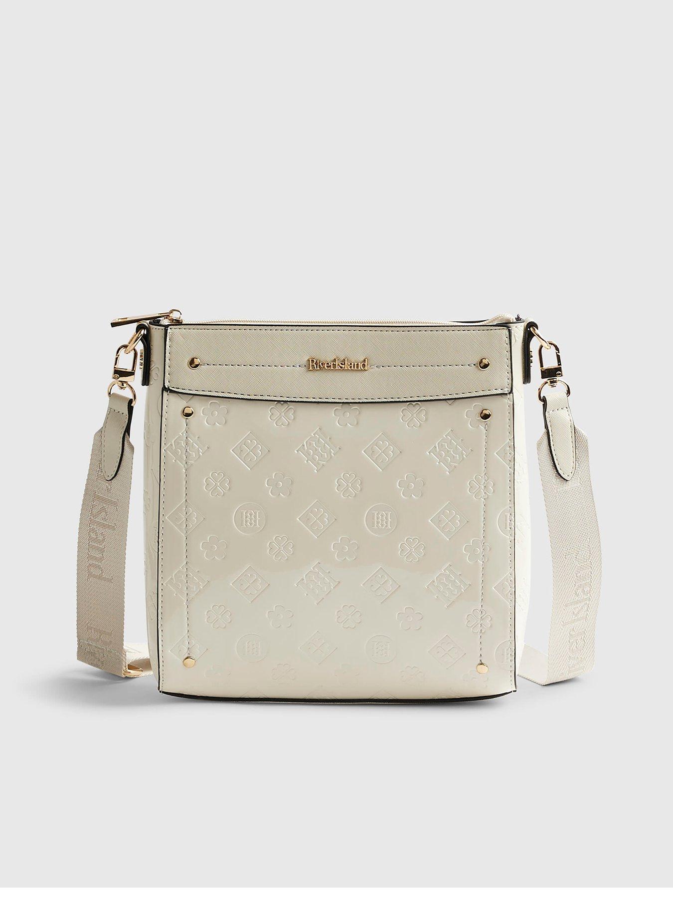  image of river-island-monogram-emboss-messenger-bag-cream