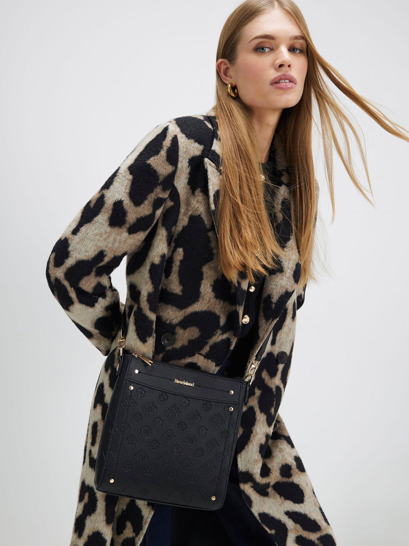 Image 1 of 6 of River Island Monogram Emboss Messenger - Black