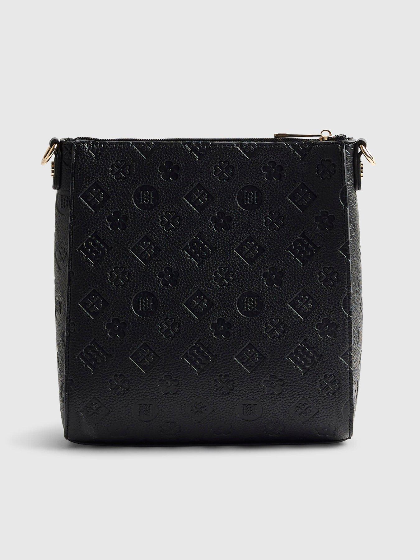 back image of river-island-monogram-emboss-messenger-black