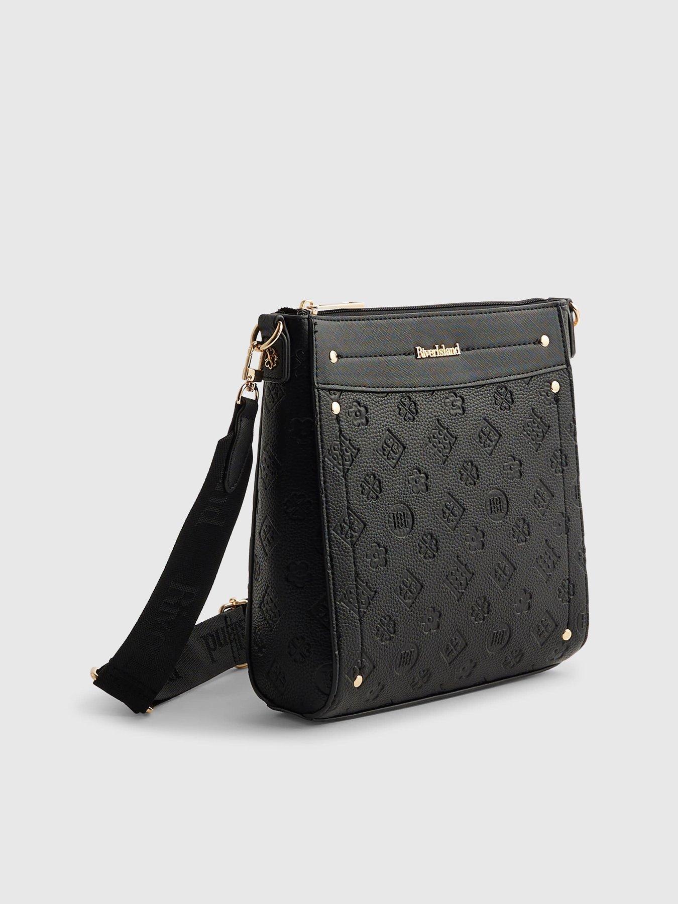 Image 4 of 6 of River Island Monogram Emboss Messenger - Black