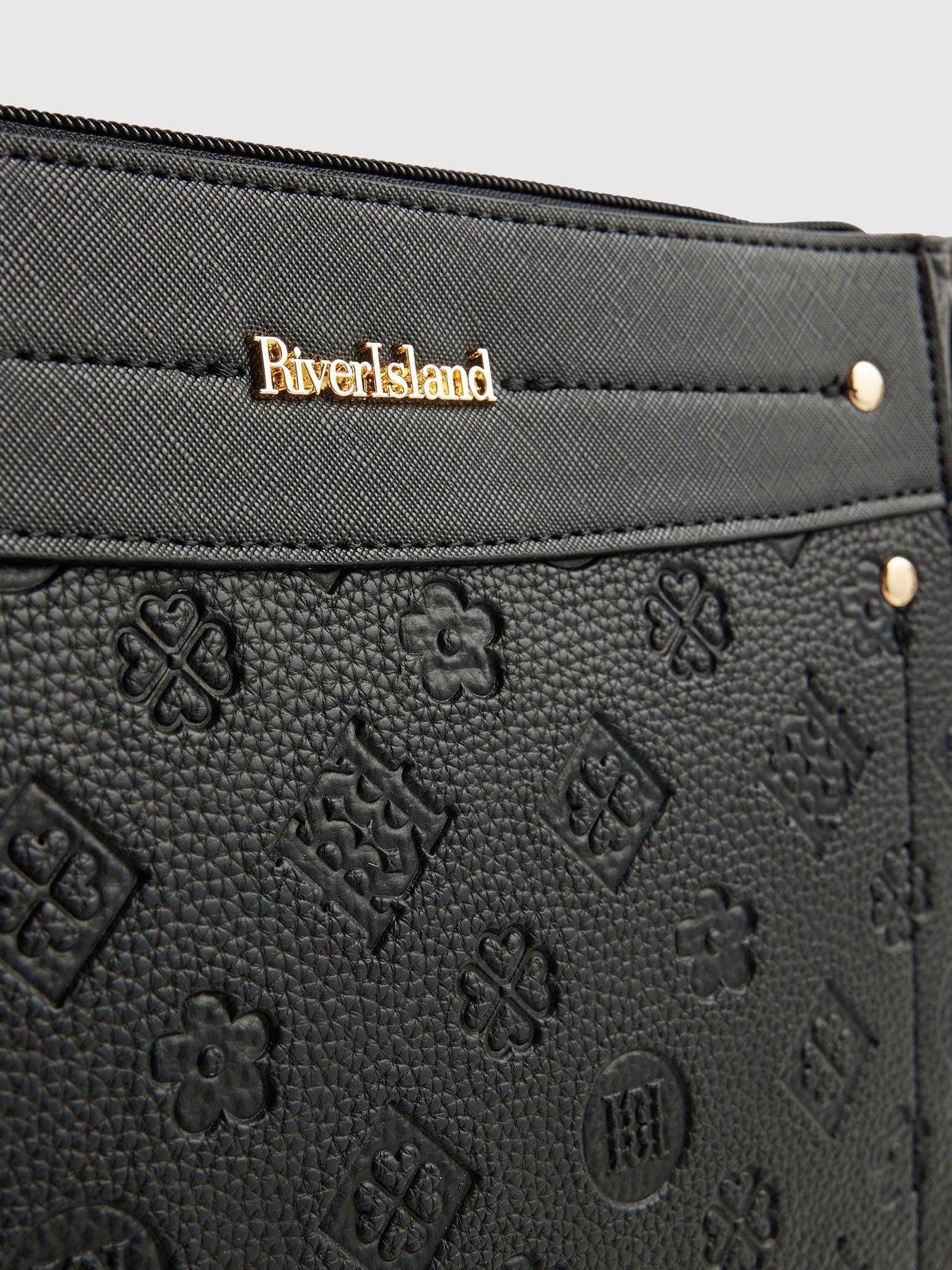 Image 6 of 6 of River Island Monogram Emboss Messenger - Black