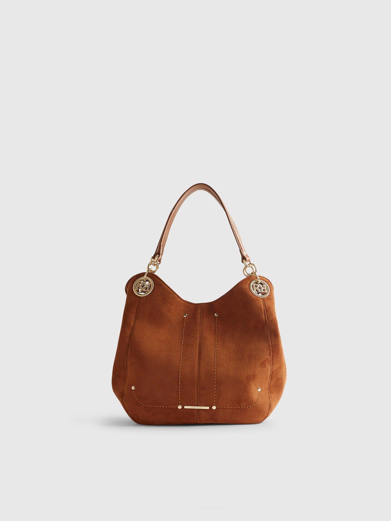 back image of river-island-branded-eyelet-slouch-bag-brown