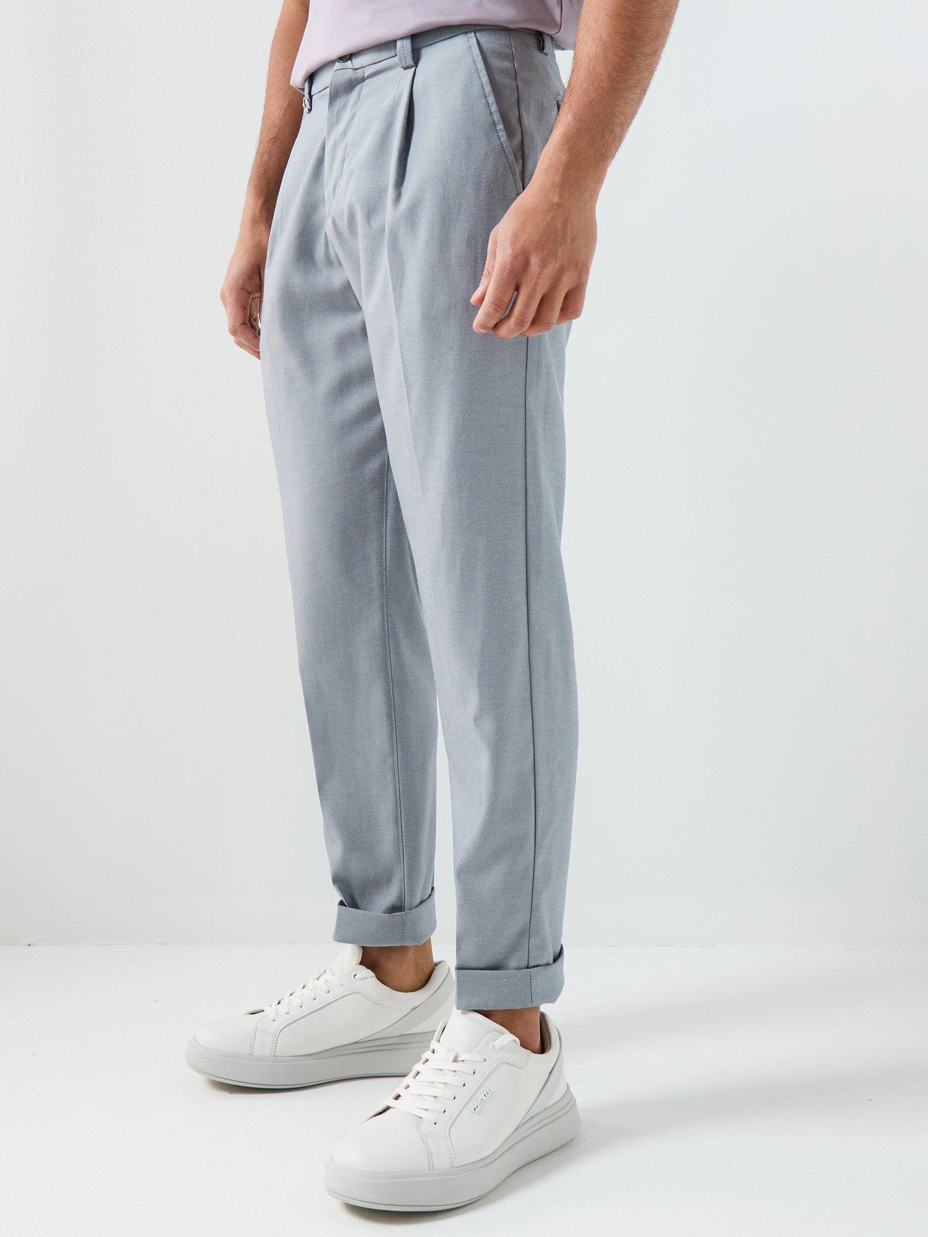 Image 1 of 5 of BOSS H-Kerin Pleated Tapered Turn Up Trousers - Blue