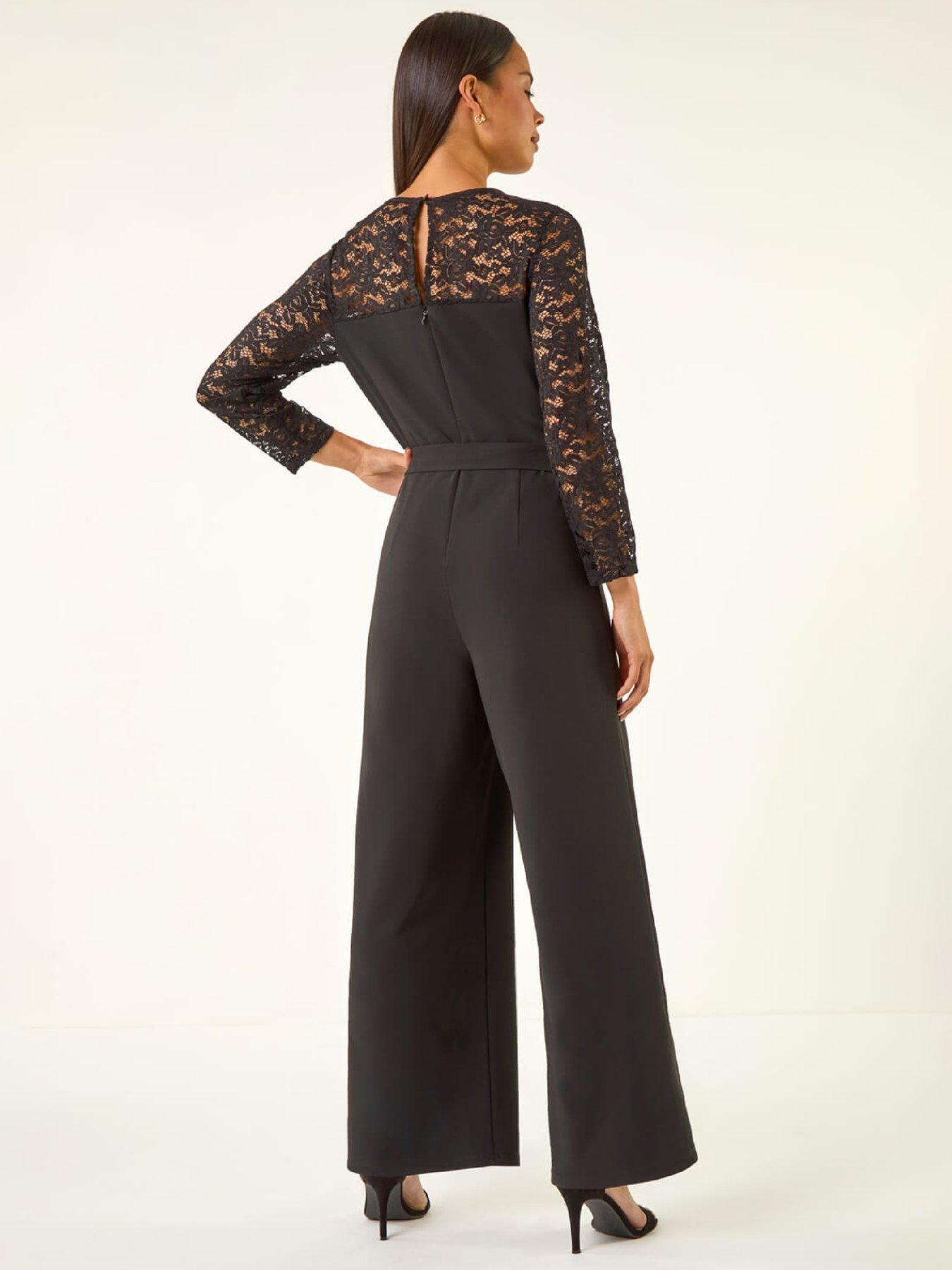  image of roman-petite-lace-contrast-stretch-jumpsuit