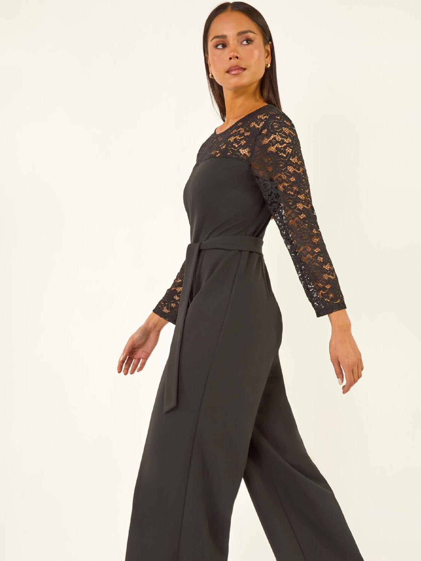  image of roman-petite-lace-contrast-stretch-jumpsuit