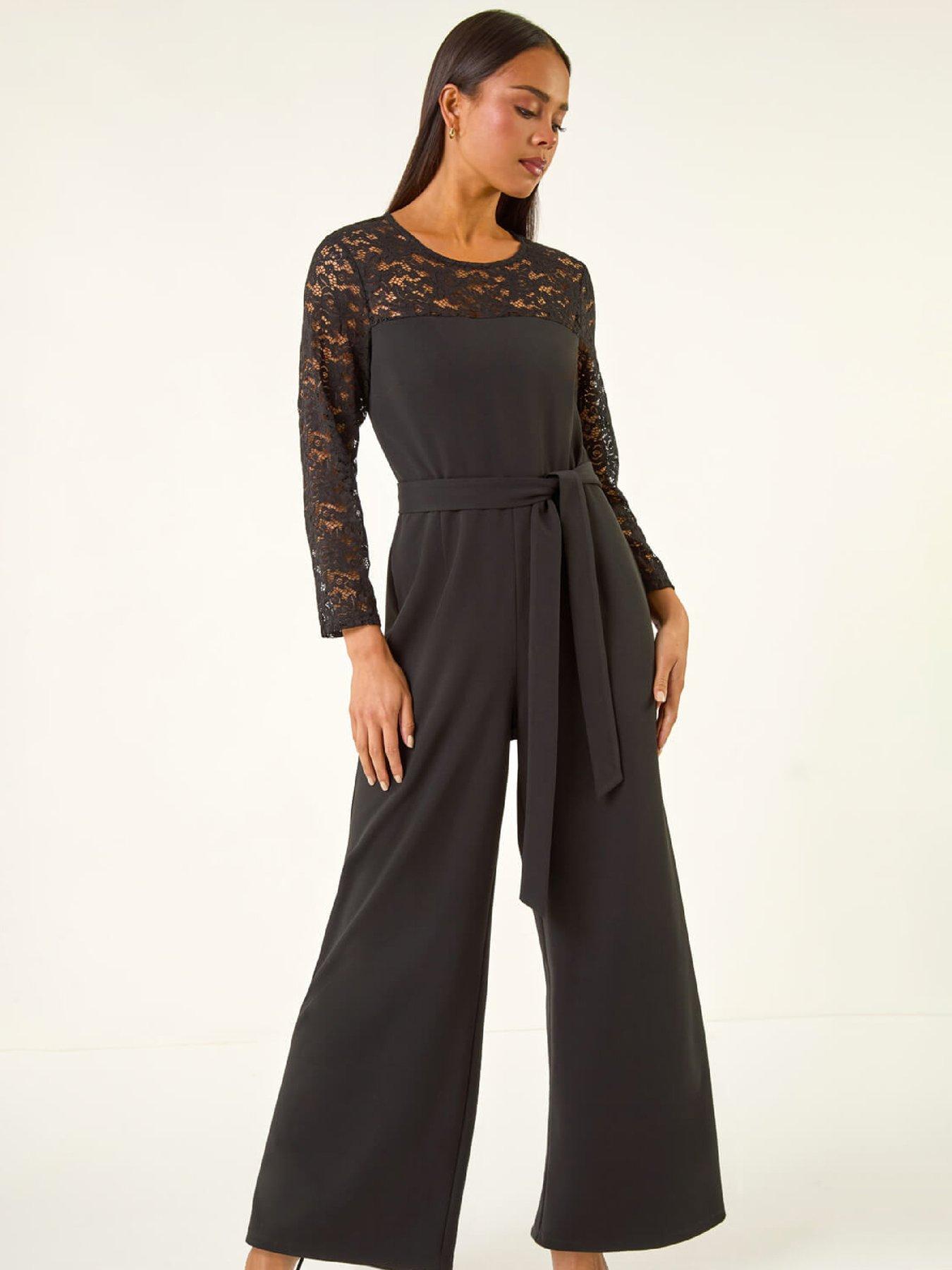  image of roman-petite-lace-contrast-stretch-jumpsuit