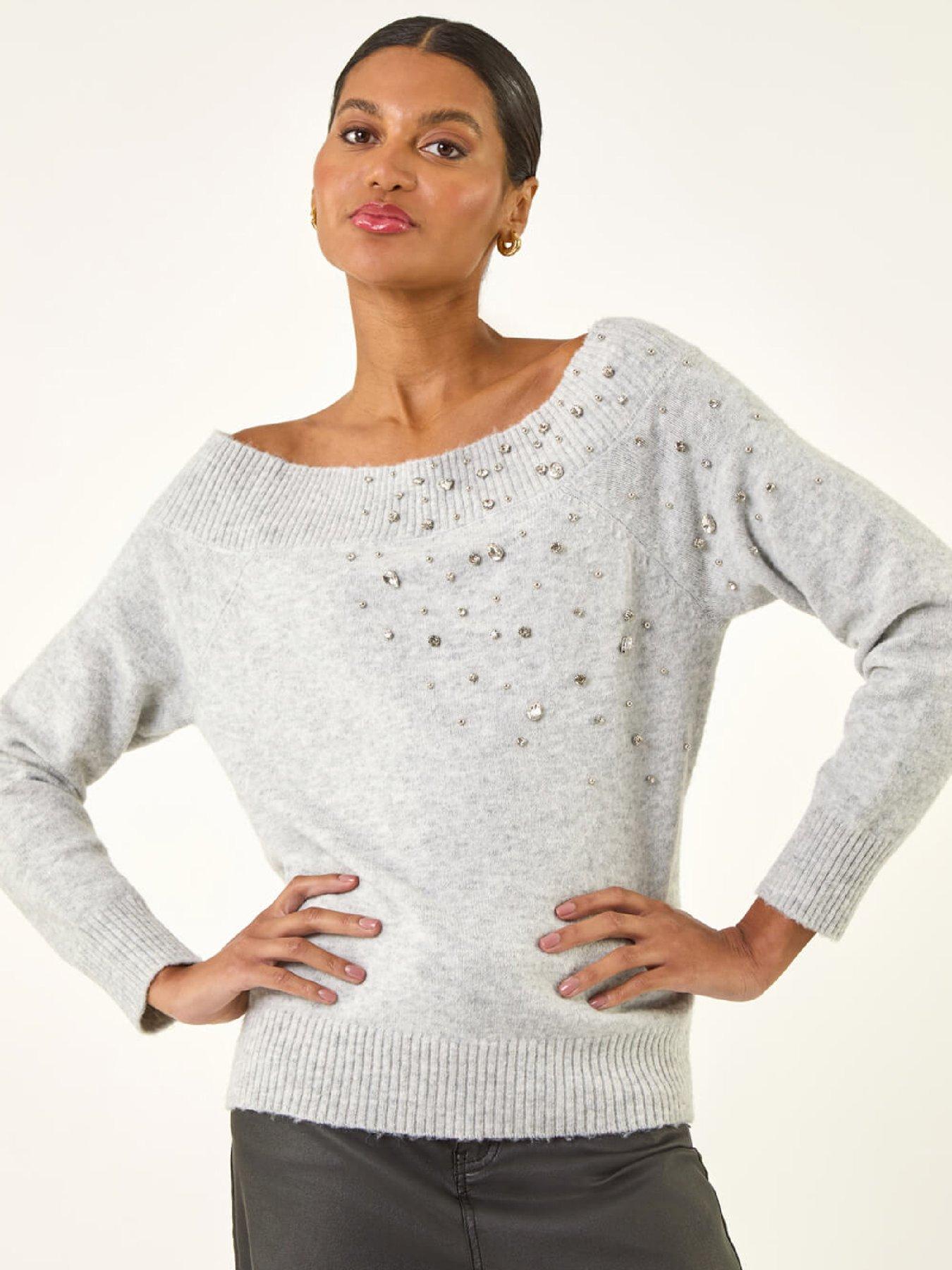 front image of roman-embellished-soft-knit-jumper-grey