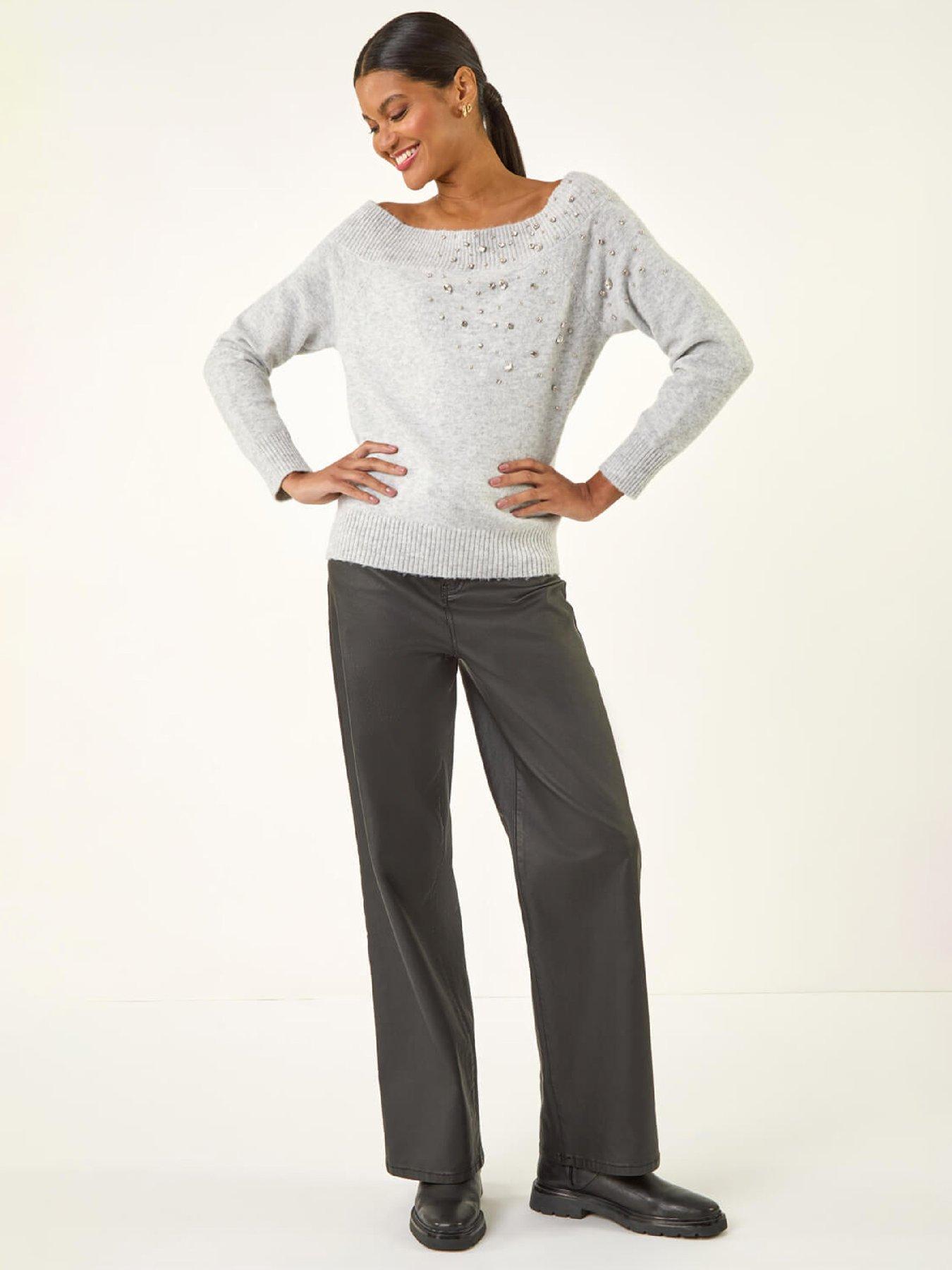  image of roman-embellished-soft-knit-jumper-grey
