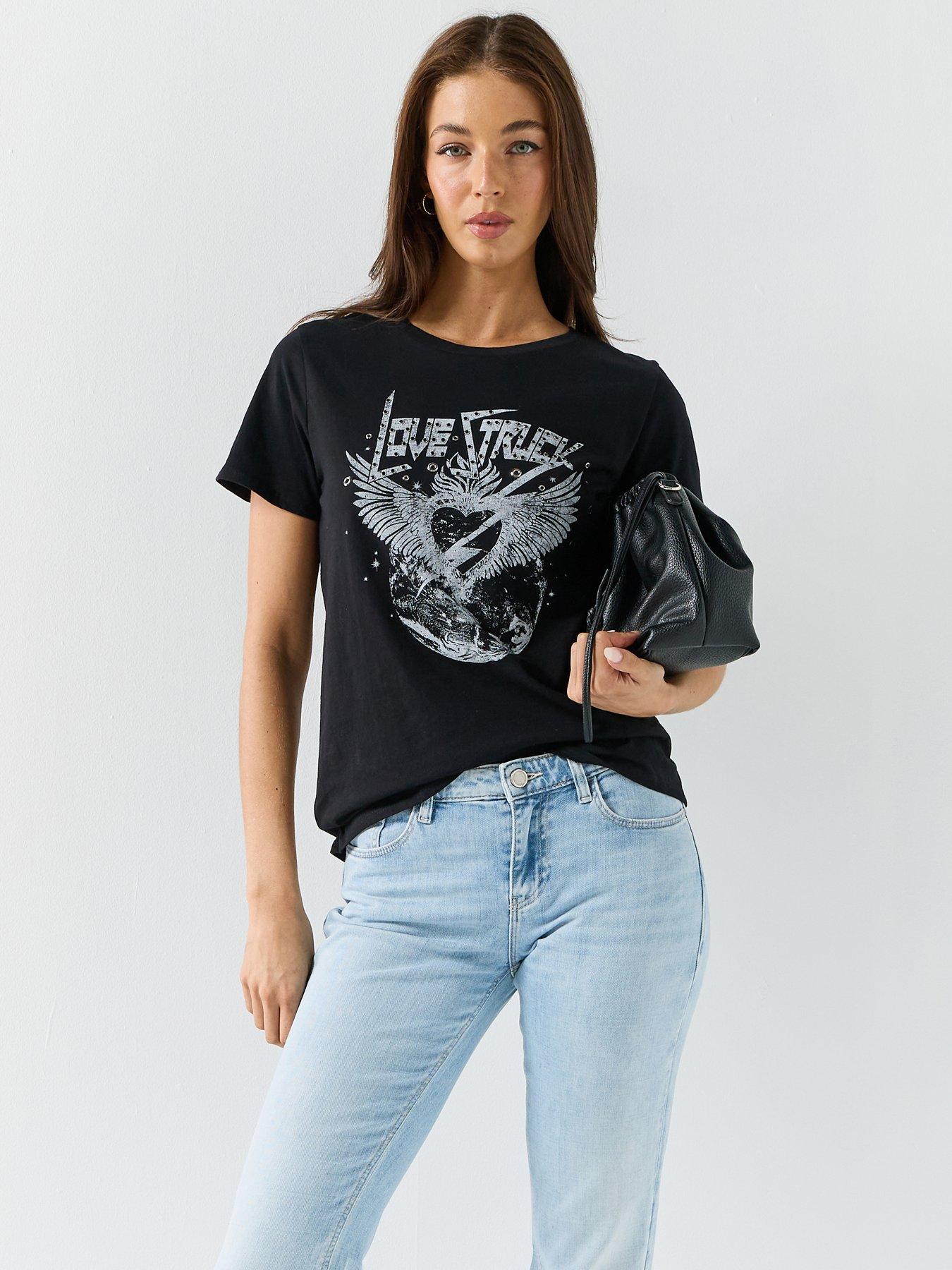 Guess Jeans Short Sleeve Love Struck Easy T-Shirt - Black