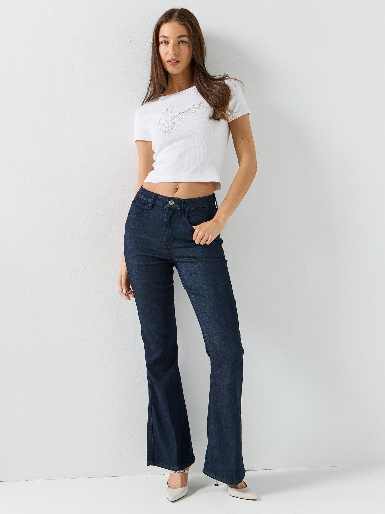 Image 3 of 5 of Guess Jeans Short Sleeve Studs Script T-Shirt - White