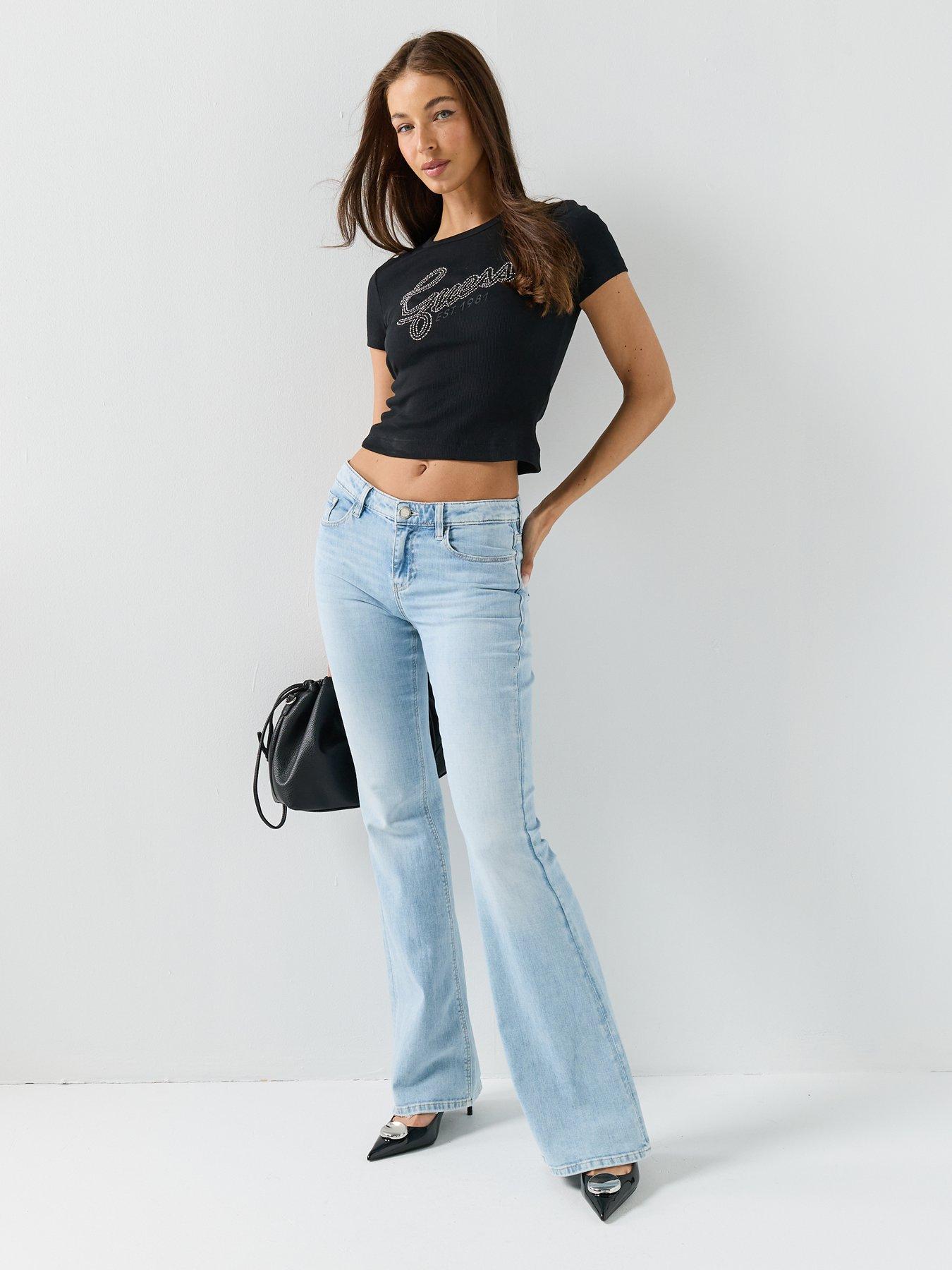 Image 3 of 5 of Guess Jeans Short Sleeve Studs Script T-Shirt - Black