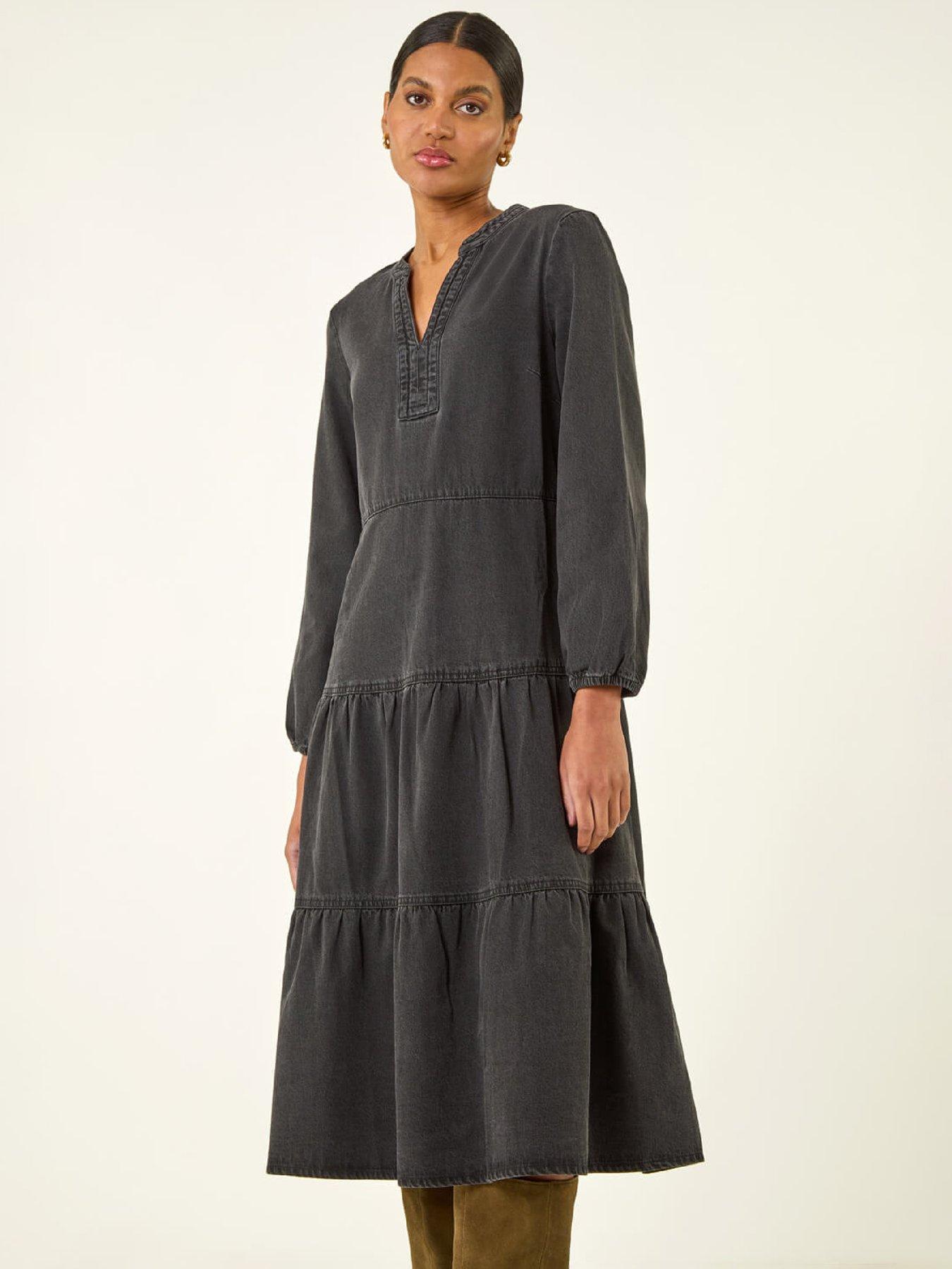  image of roman-cotton-denim-tiered-midi-dress