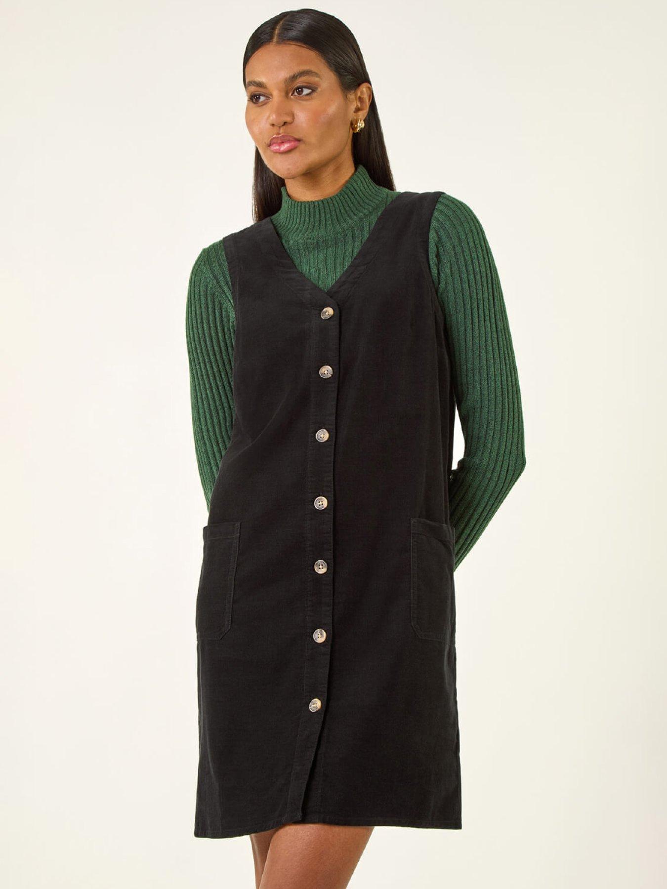  image of roman-cotton-v-neck-button-pocket-dress