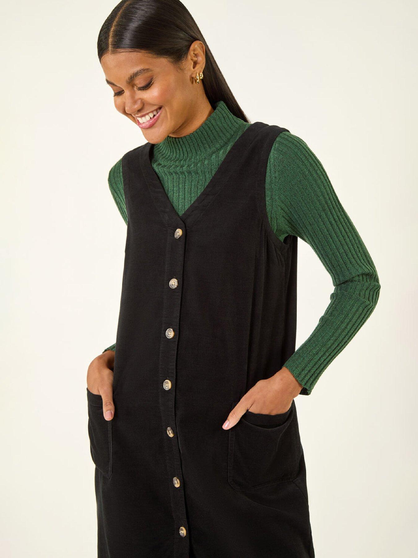  image of roman-cotton-v-neck-button-pocket-dress